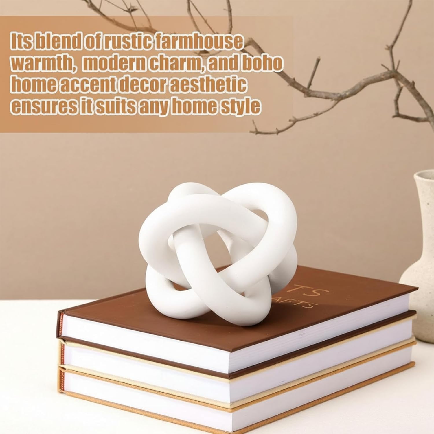Yalikop 3 Link Wood Knot Decor Rustic Home Décor Accents Hand Carved Coffee Table Decoration, Boho Chain Link Decoration, Modern Shelf, Rustic Objects for Home Living Room Bedroom(White) - Image 4