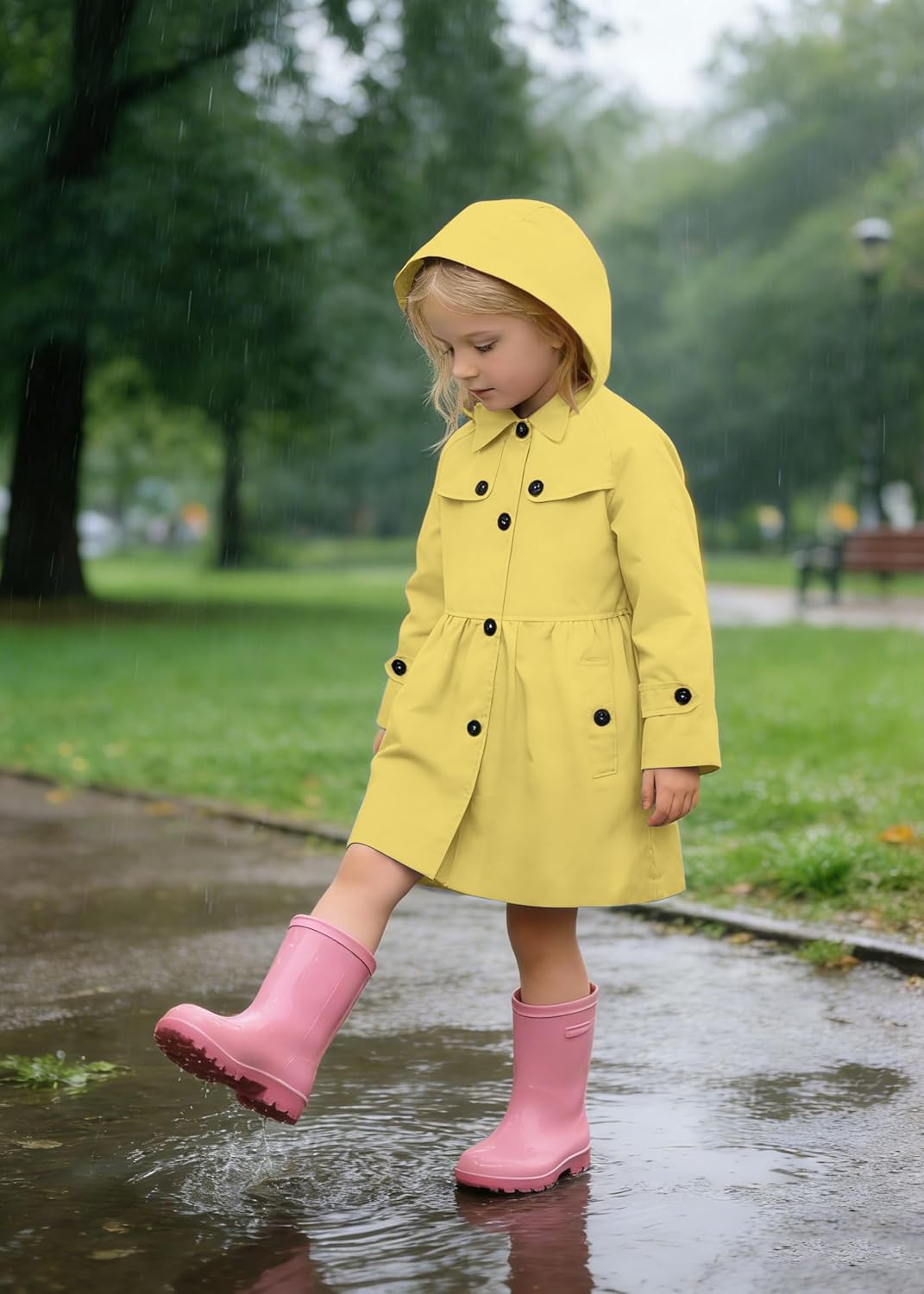 Betusline Girl's Rain Jackets Lightweight Waterproof Hooded Trench Coat Raincoats for Kids,2-14 Years - Image 4