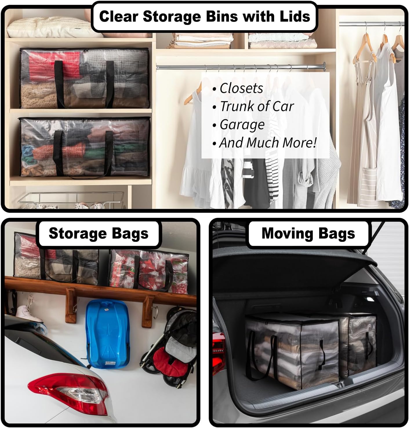 ClearSpace Oversized Moving Bags or Storage Bag – Large Moving Boxes with Backpack Straps, Zippers & Handles – Heavy-Duty Packing Bags for Moving, College Dorm, Christmas Decorations, 6 Pack - Image 2