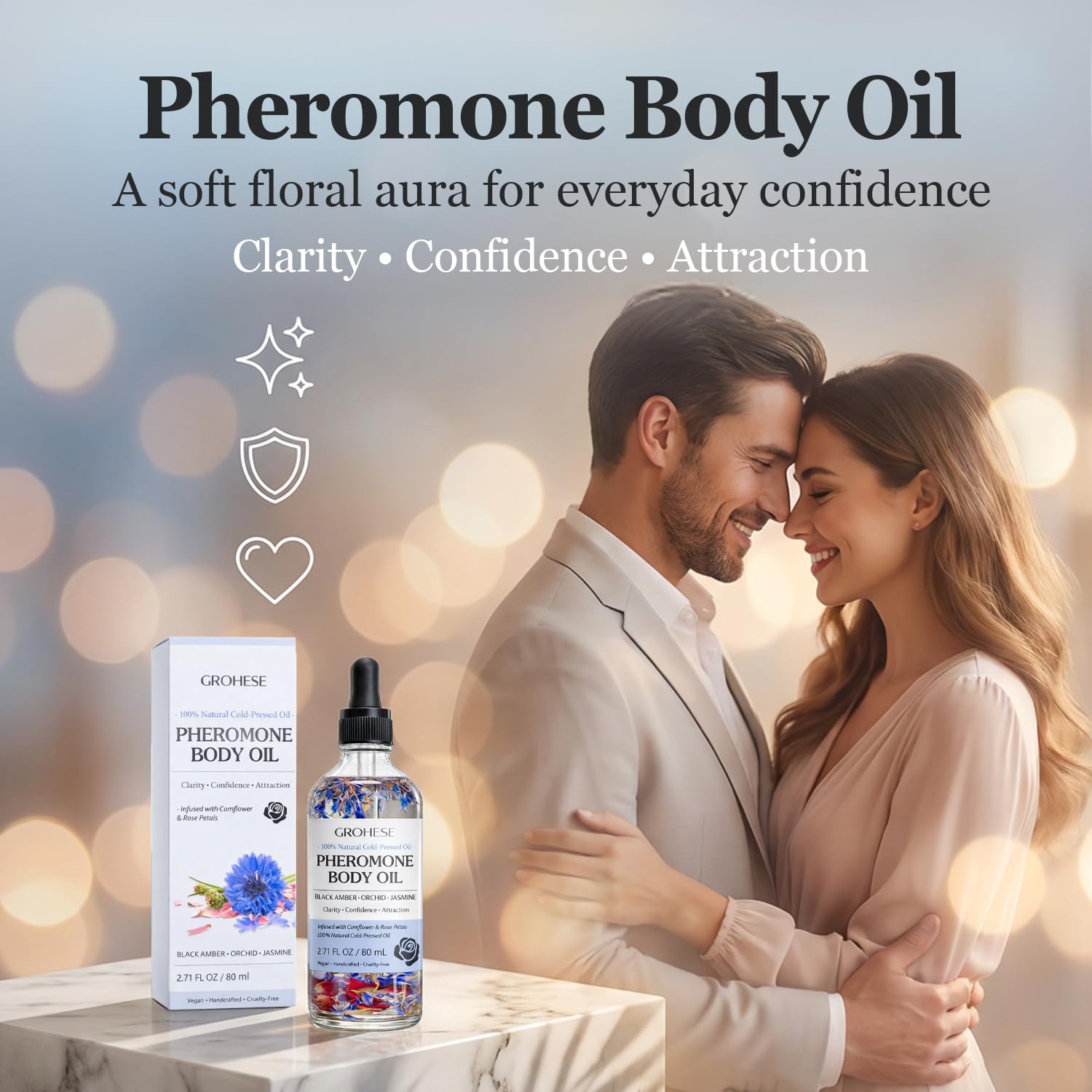 Pheromone Body Oil for Women, Body Oils for Women Scented with Black Amber Orchid & Jasmine Scent, Lightweight Moisturizing Body & Massage Oil, 2.71 fl oz (80 mL) - Image 2