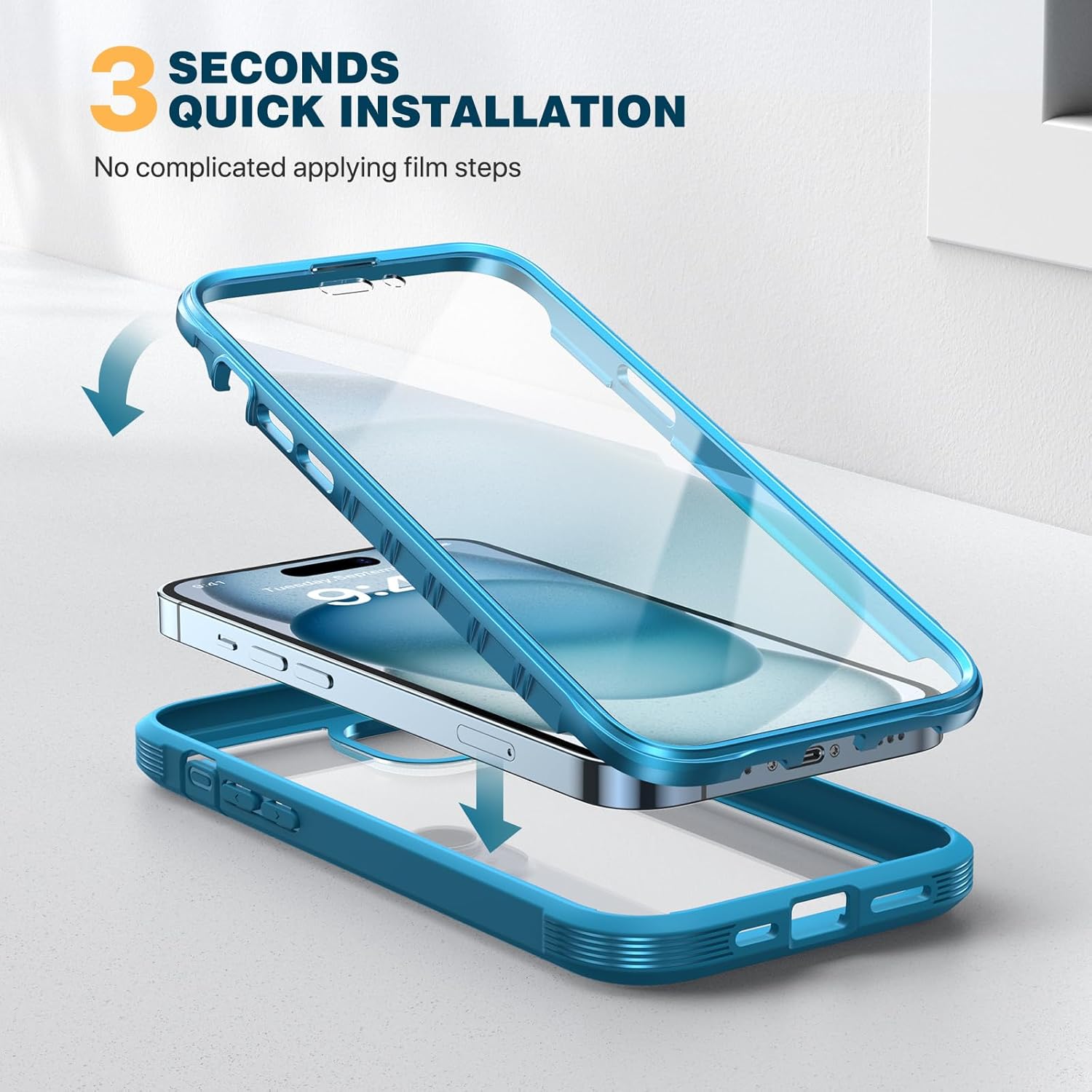 Diaclara Designed for iPhone 15 Case, Full Body Rugged Case with Built-in Touch Sensitive Anti-Scratch Screen Protector, with Camera Lens Protector for iPhone 15 6.1" (Wave Blue) - Image 6