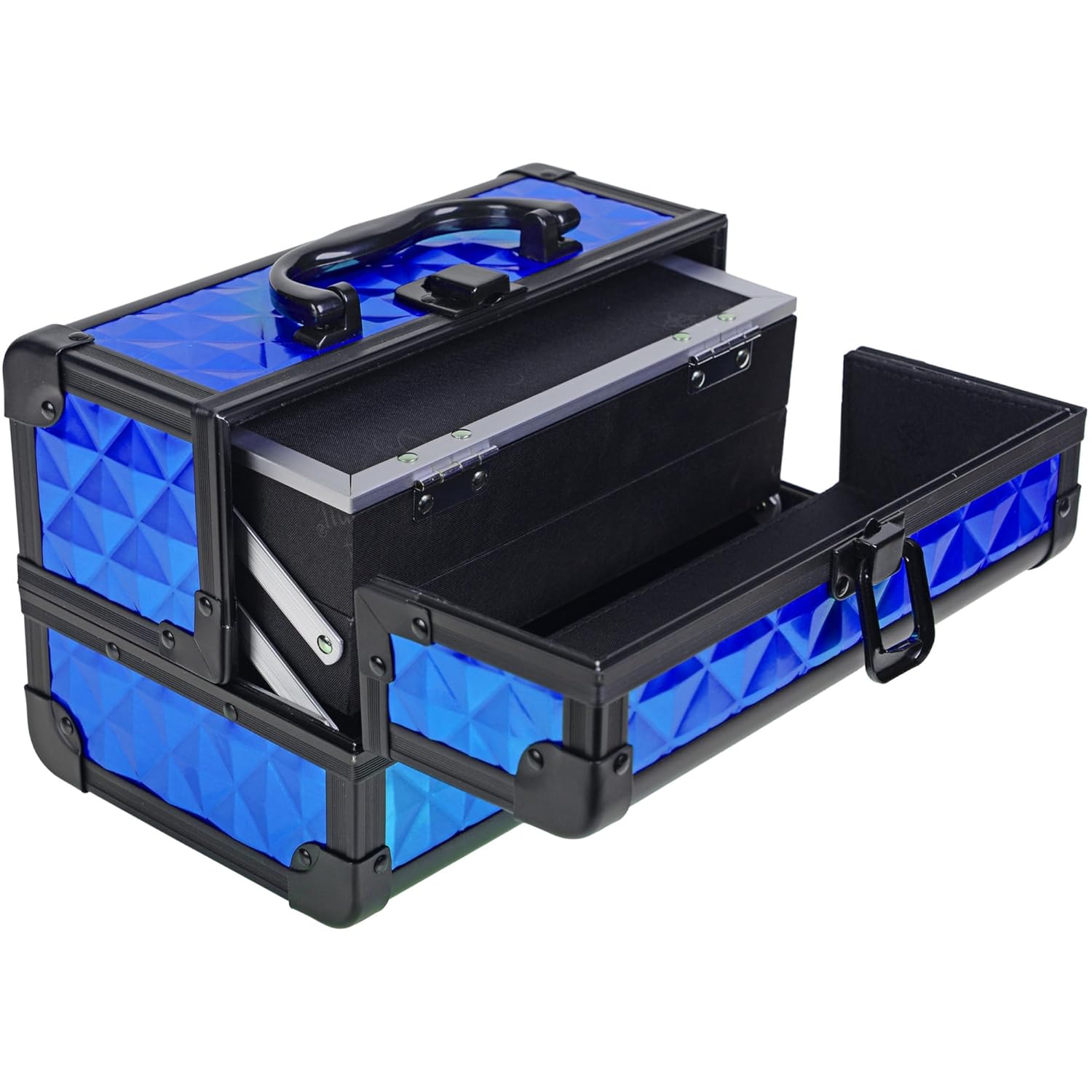 SHANY Chic Makeup Train Case Cosmetic Box Portable Makeup Case Cosmetics Beauty Organizer Jewelry storage with Locks, Multi trays Makeup Storage Box with Makeup Mirror - Peacock Blue - Image 7