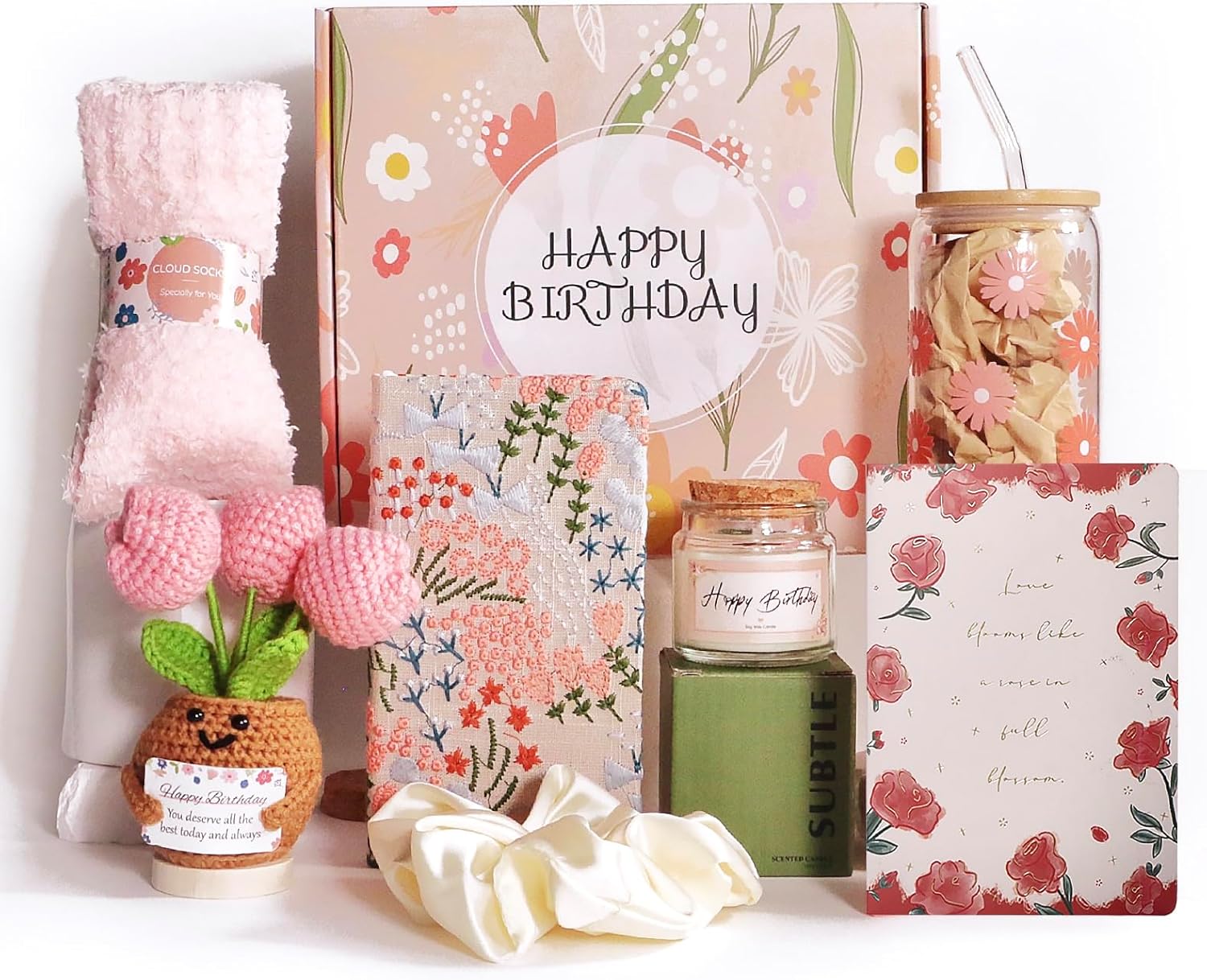 Birthday Gifts For Women, Teen Girl, Her, Happy Birthday Gift Box For Girl, Women, Sister, Daughter, Friends, Cute Daisy Aesthetic Glass Cups Gift Set 7pcs