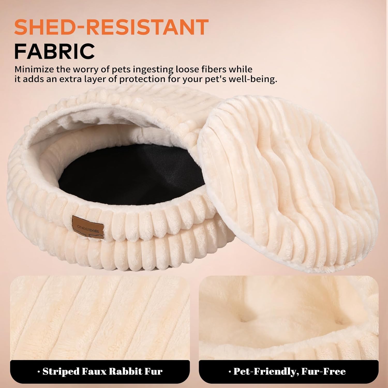 CHEERPALS Cat Cave Bed for Indoor Cats, Washable Covered Cat Bed Hooded Kitty Bed Soft Fluffy Pet Bed for Puppy and Small Dog(White) - Image 3