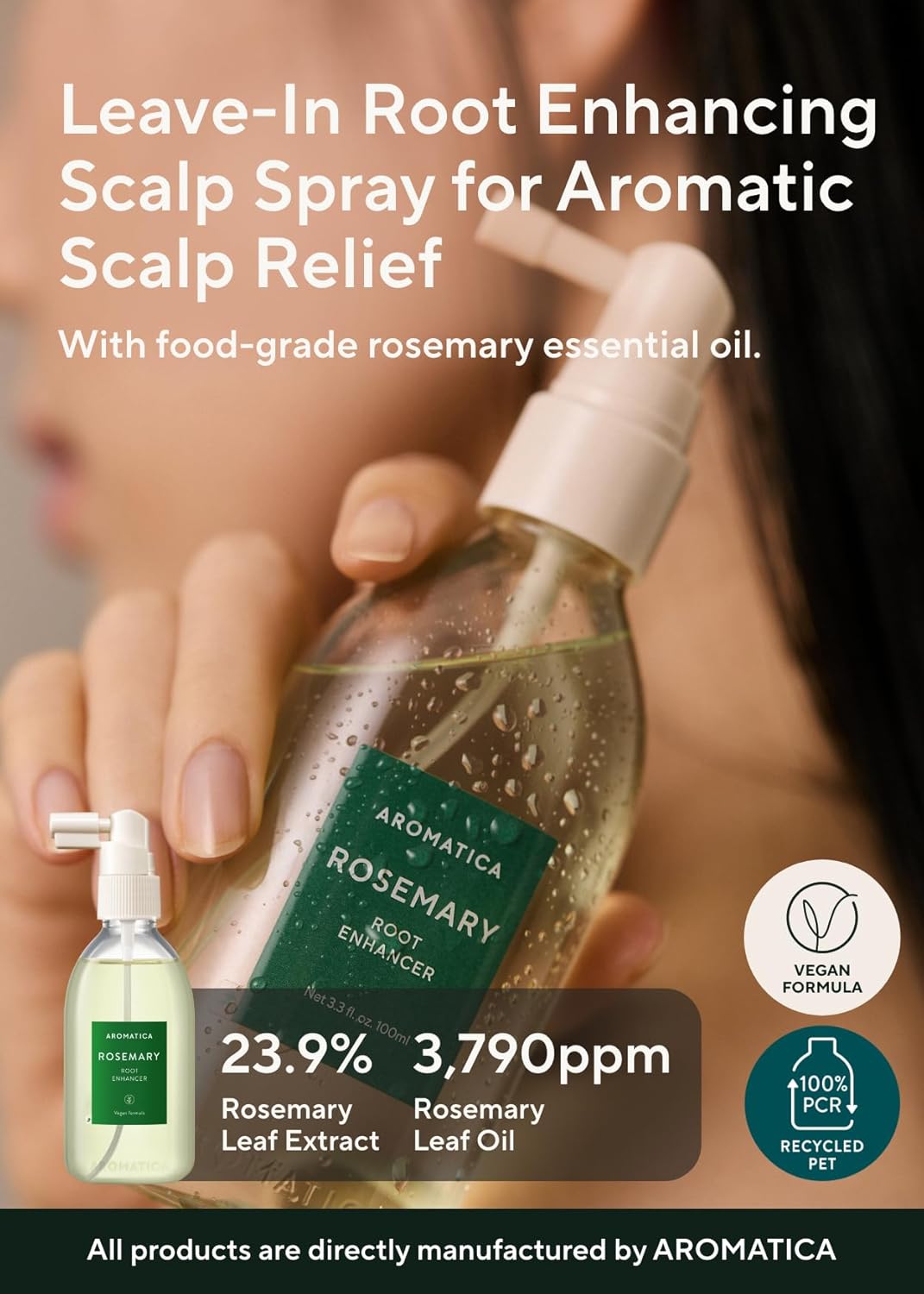AROMATICA Root Enhancer Rosemary Water for Hair Growth spray - with Rosemary hair oil & caffeine & biotin - Korean hair care for hair thinning & hair loss - free from silicone, paraben and sulfate - Image 2