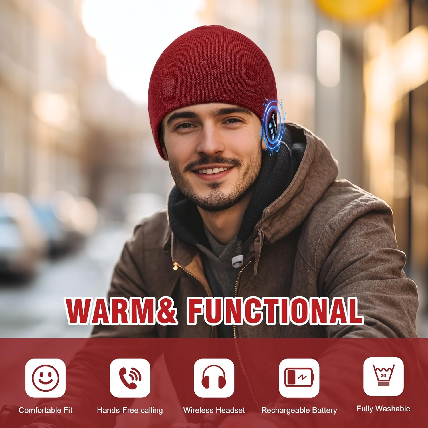 Bluetooth Beanie for Men Women, HD Stereo Sound Beanie with Headphones, Christmas Tech Gift & Stocking Stuffer Idea - Image 3
