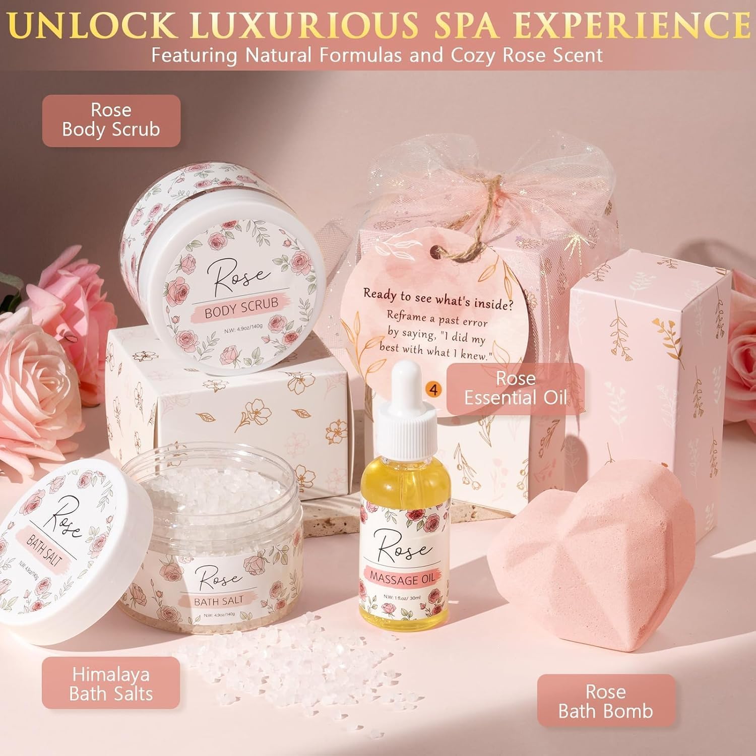 Qinline SPA Gifts for Women & Teen Girl – 10 PCS Mothers Day Birthday Gift Basket, Luxury Self Care Home Bath Set for Relaxing, Get Well Soon Care Package & Pampering Gifts for Her Friend Daughter Mom - Image 5