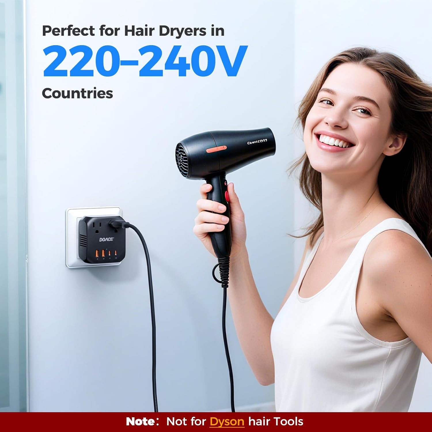 DOACE 2000W Voltage Converter US to Europe - 220V to 110V Converter for European Travel, Power Converter Adapter Combo with 2 PD/2 QC/EU/UK/AU/IT Travel Plugs for Hair Dryer Laptop, Camera, Cell Phone - Image 2