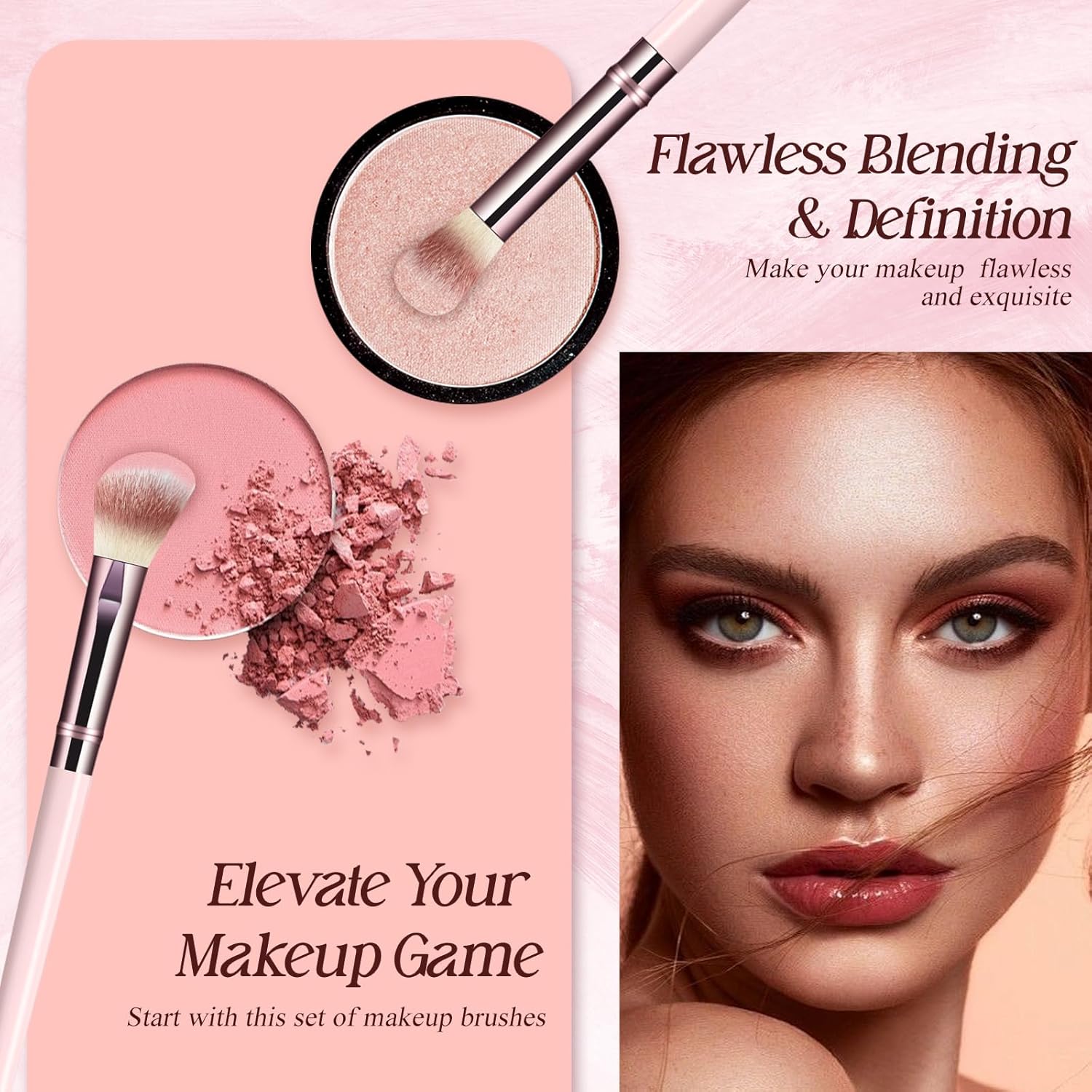 Makeup Brush Set, Premium Synthetic 10 PCS Makeup Brushes, Travel Makeup Brush Set with Soft Hairs, Makeup Brushes Set Professional for Blush, Eyeliner, Eyeshadow, Concealer, and Foundation (Pink) - Image 7