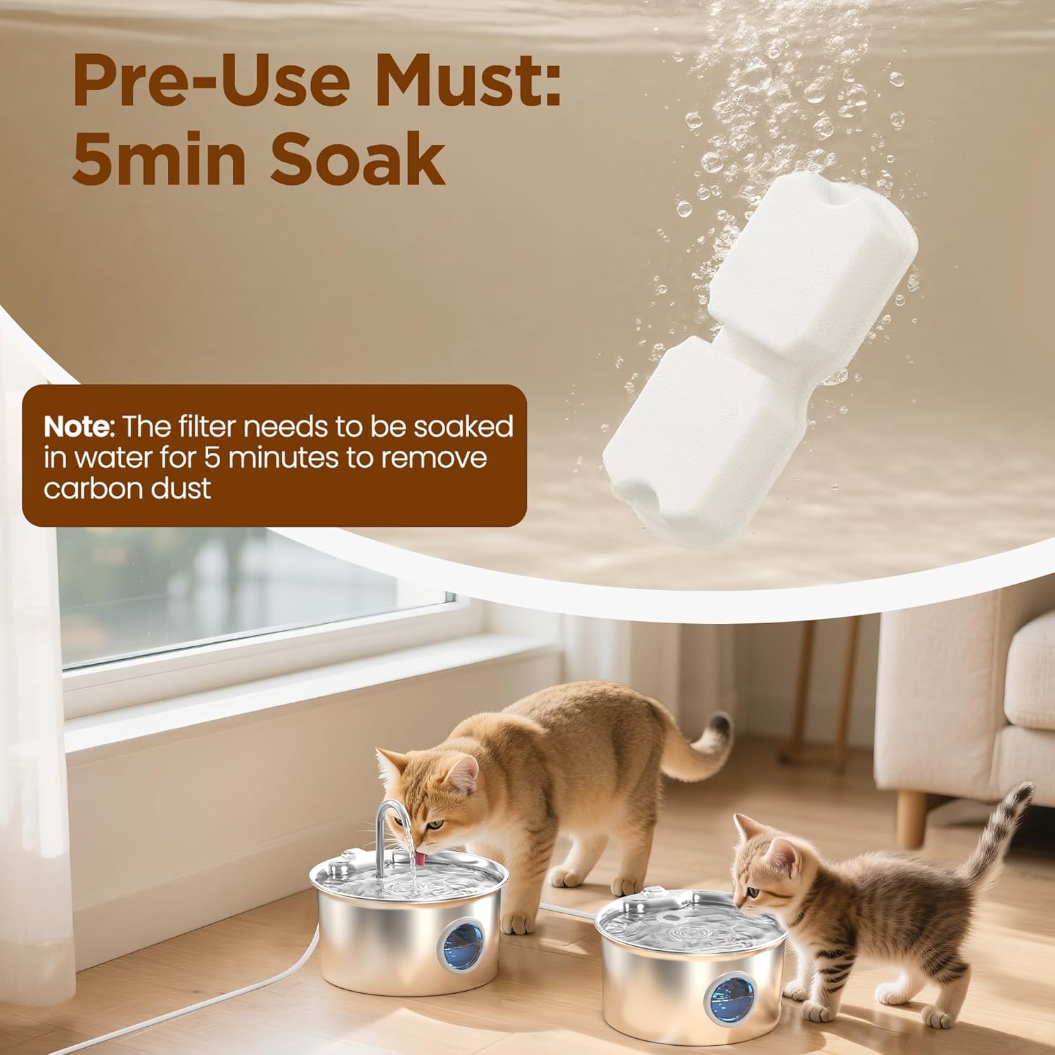 Cat Water Fountain Filters: 12 Cat Fountain Filter Replacement - 3 Months Set of Replacement Filters for ATMZIQXR Pet Fountains S18 - Contains 6 Carbon Filters + 6 Sponges Filters - Image 2