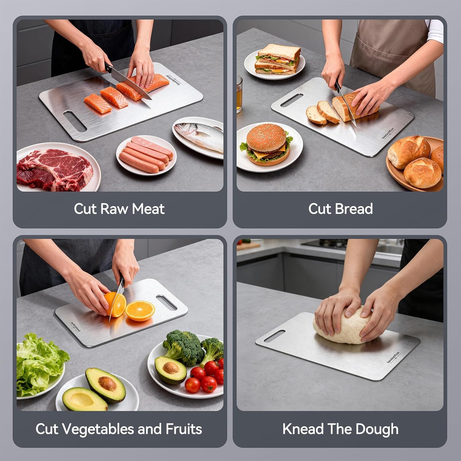 Titanium Cutting Boards Set of 3, 100% Pure Titanium Kitchen Cutting Board, Double-Sided Non-Toxic Cutting Board, Ideal for Slicing and Dicing Meats, Features Handle, Dishwasher Safe - Image 6