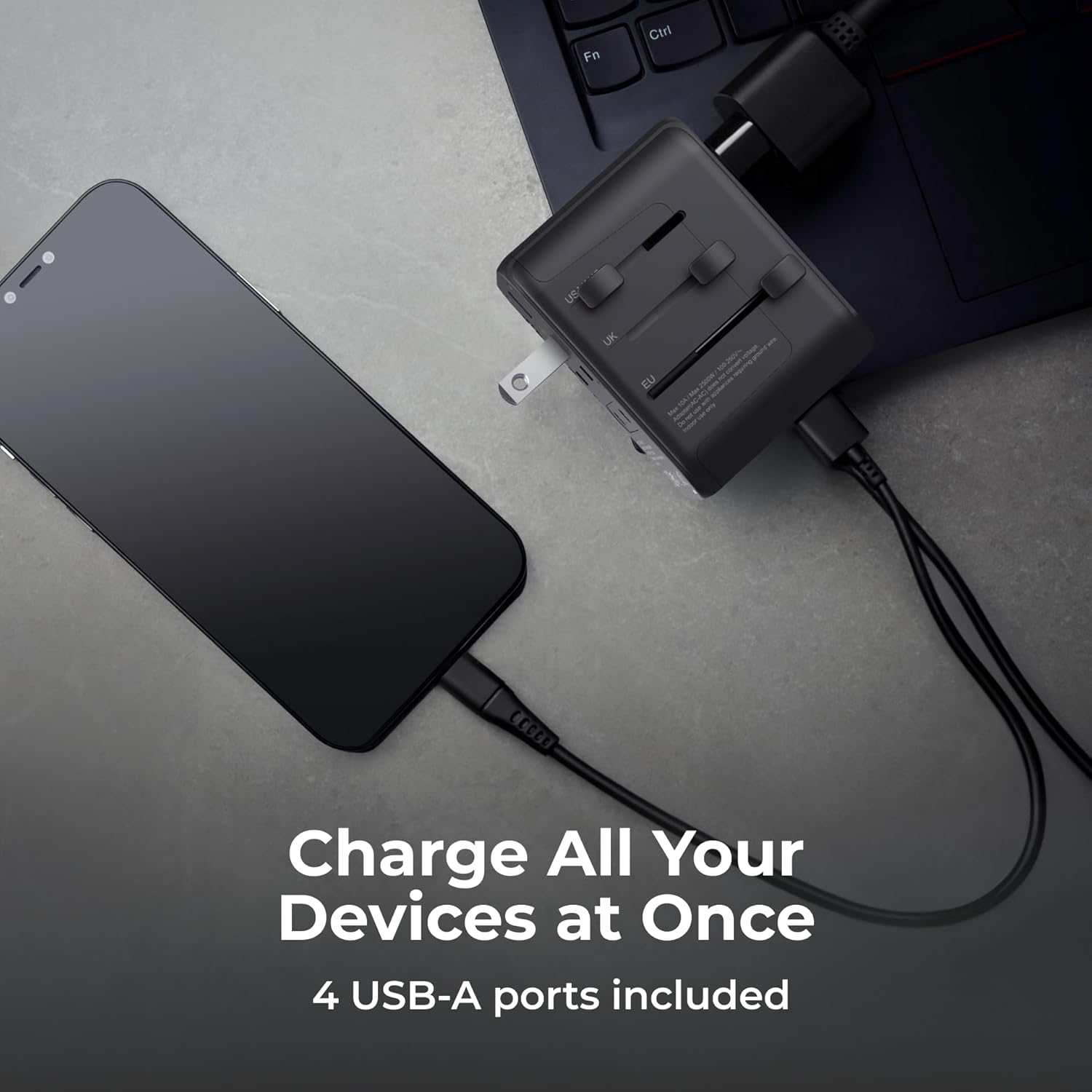 iTOUCH Universal Travel Adapter – Worldwide All-in-One Charger with USB-C & 3 USB-A Ports, Covers 150+ Countries (US/EU/UK/AU), Surge Protection, Safety Shutters, Compact Travel Charger - Image 3