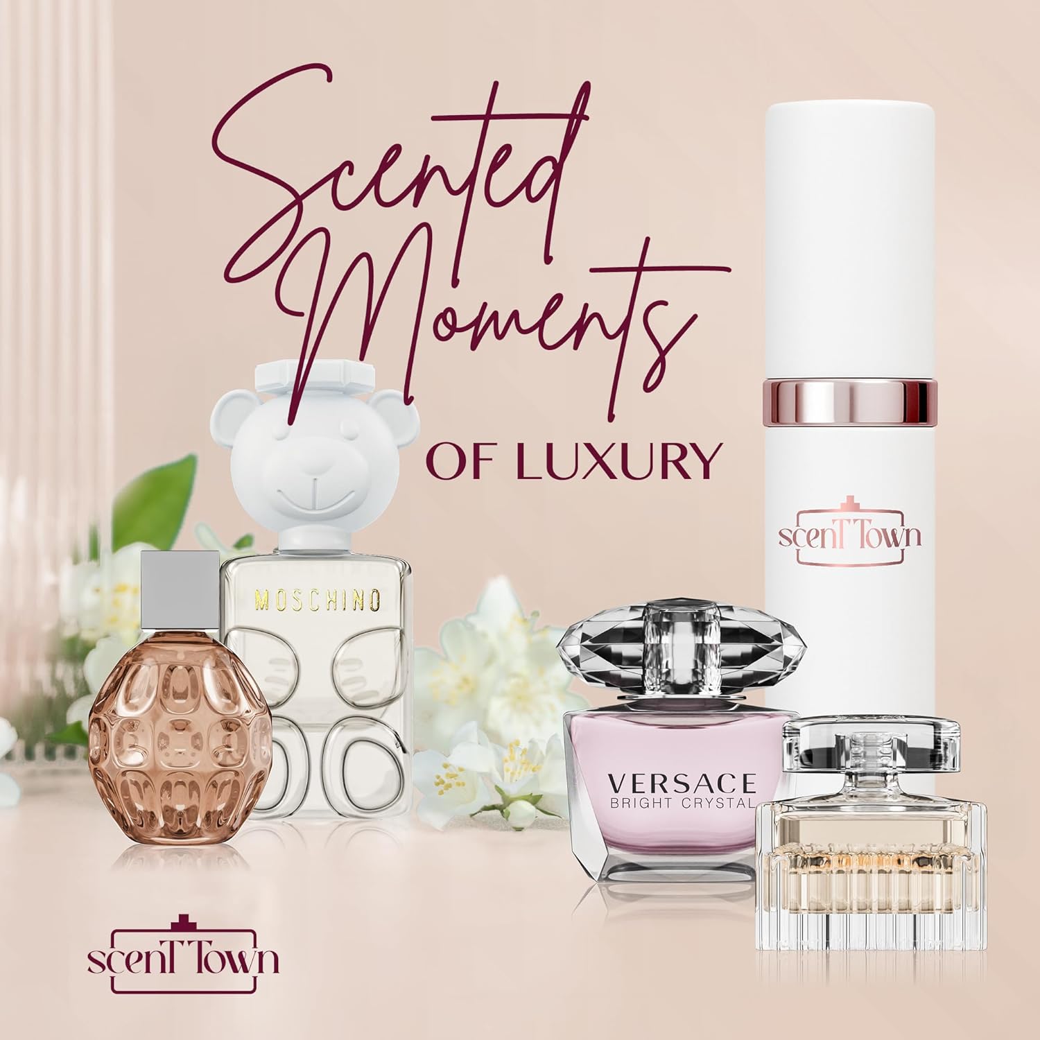 Scentown Mini Perfumes for Women (Set of 5) – Designer Perfume Samples for Women Packed in an Elegant Gift Box – Includes Moschino, Jimmy Choo, Chloé, Versace & Empty Refillable Perfume Atomizer - Image 9