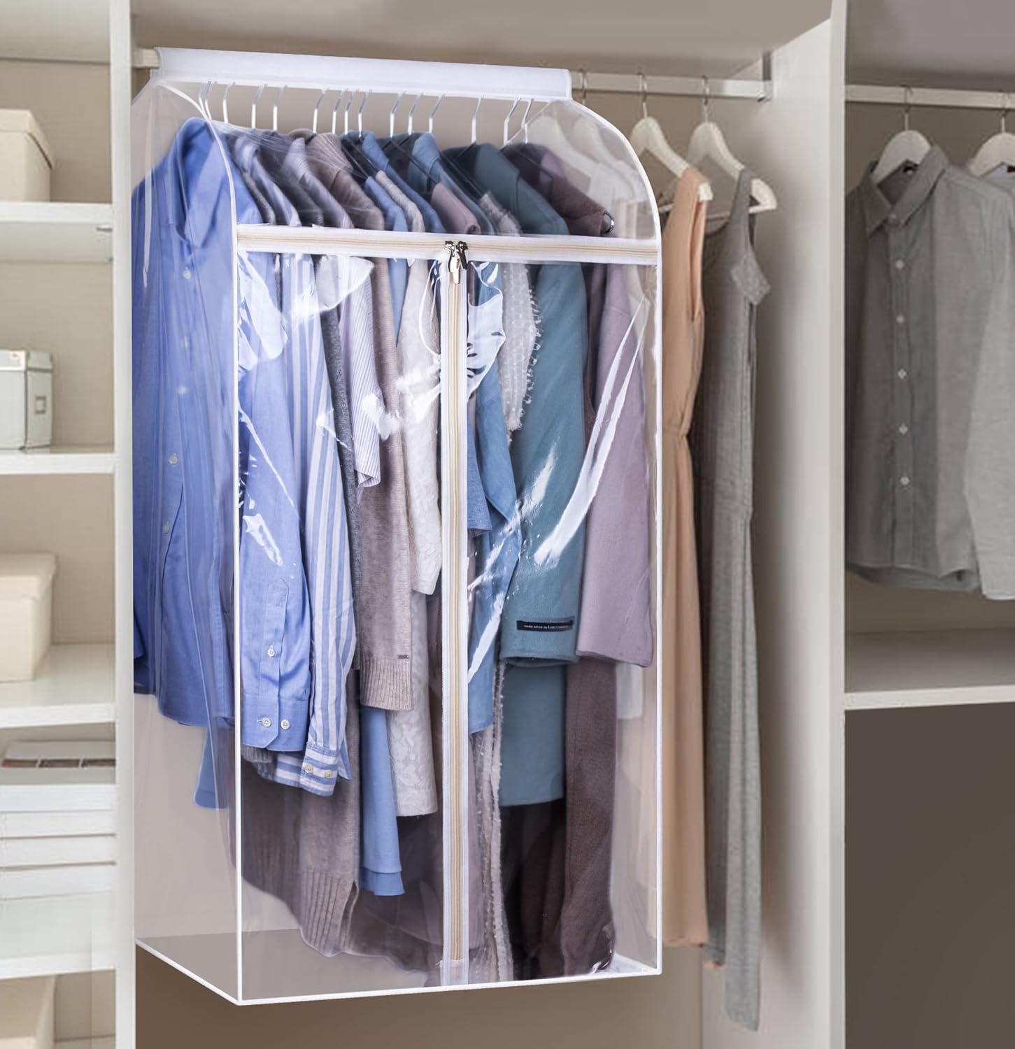 KEETDY 43" Hanging Garment Bags for Closet Storage Large Clear Window Hanging Clothes Storage Garment Rack Cover Coat Protector for Suit, Wardrobe, Bottom Enclosed - Image 6