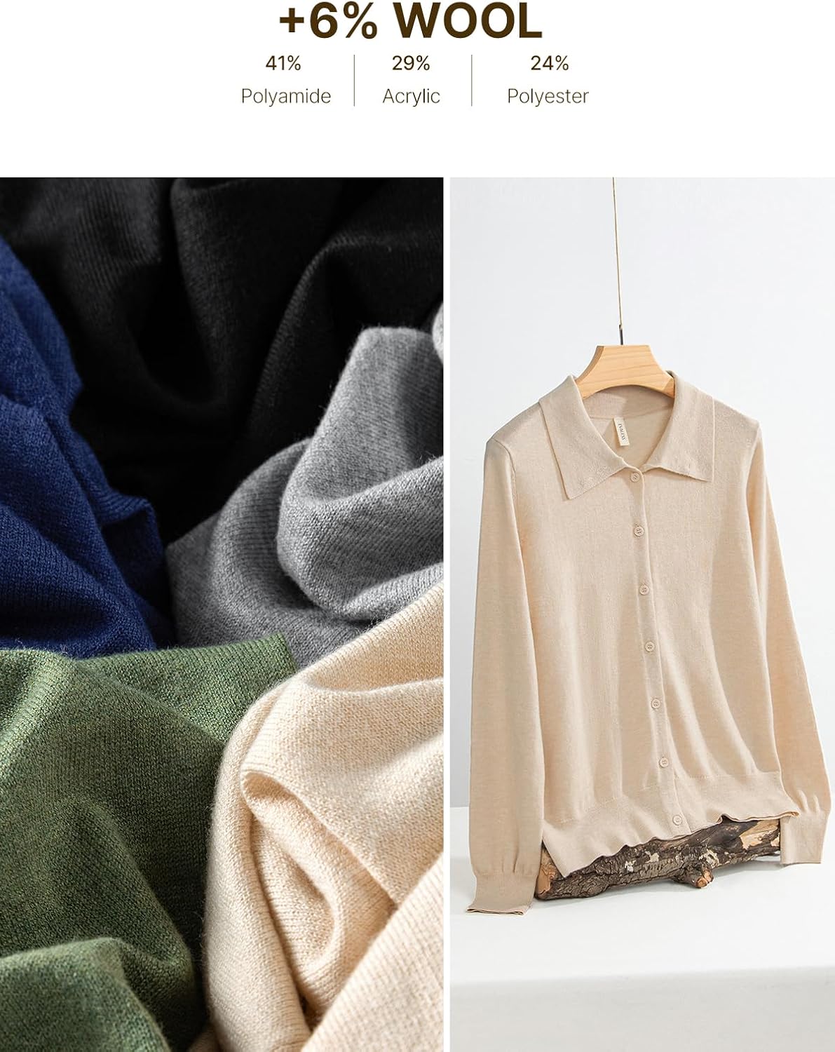 EVALESS Cardigan Sweaters for Women Wool Blend Lightweight Trendy Long Sleeve Lapel Collar Button Down Sweater Cardigans - Image 5