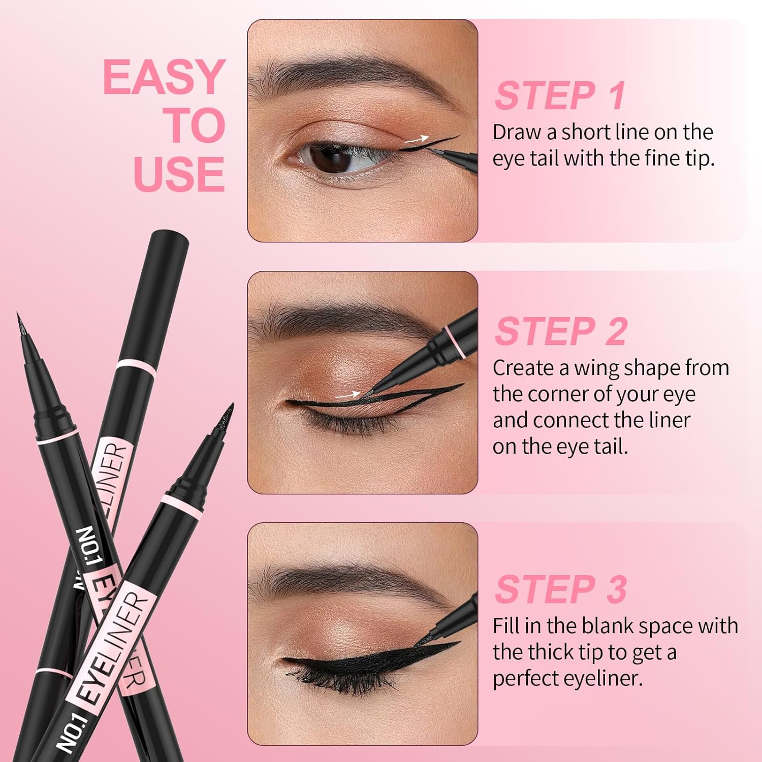 iMethod Liquid Eyeliner - Waterproof Eyeliner 2-in-1 Dual-Ended Eye Liner with Precise Brush-Tip and Thick Tip, Black Liquid Liner Pen, Matte Finish, Long Lasting, Smudge-proof, Transfer-proof, Black - Image 7