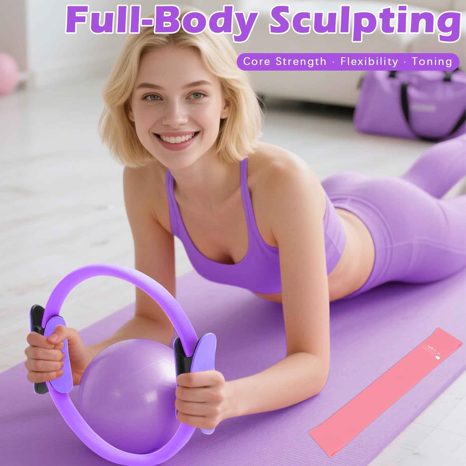 Pilates Kit for Home Workouts – Pilates Equipment Set with Ring, Ball, Resistance Bands, Pilates Accessories, Pilates Essentials Kit for Women, Pilates Sets for Home Exercise - Image 3