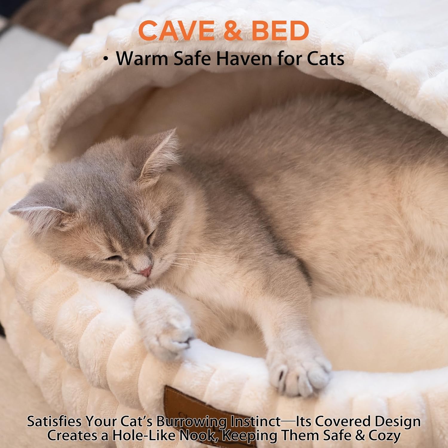 CHEERPALS Cat Cave Bed for Indoor Cats, Washable Covered Cat Bed Hooded Kitty Bed Soft Fluffy Pet Bed for Puppy and Small Dog(White) - Image 2