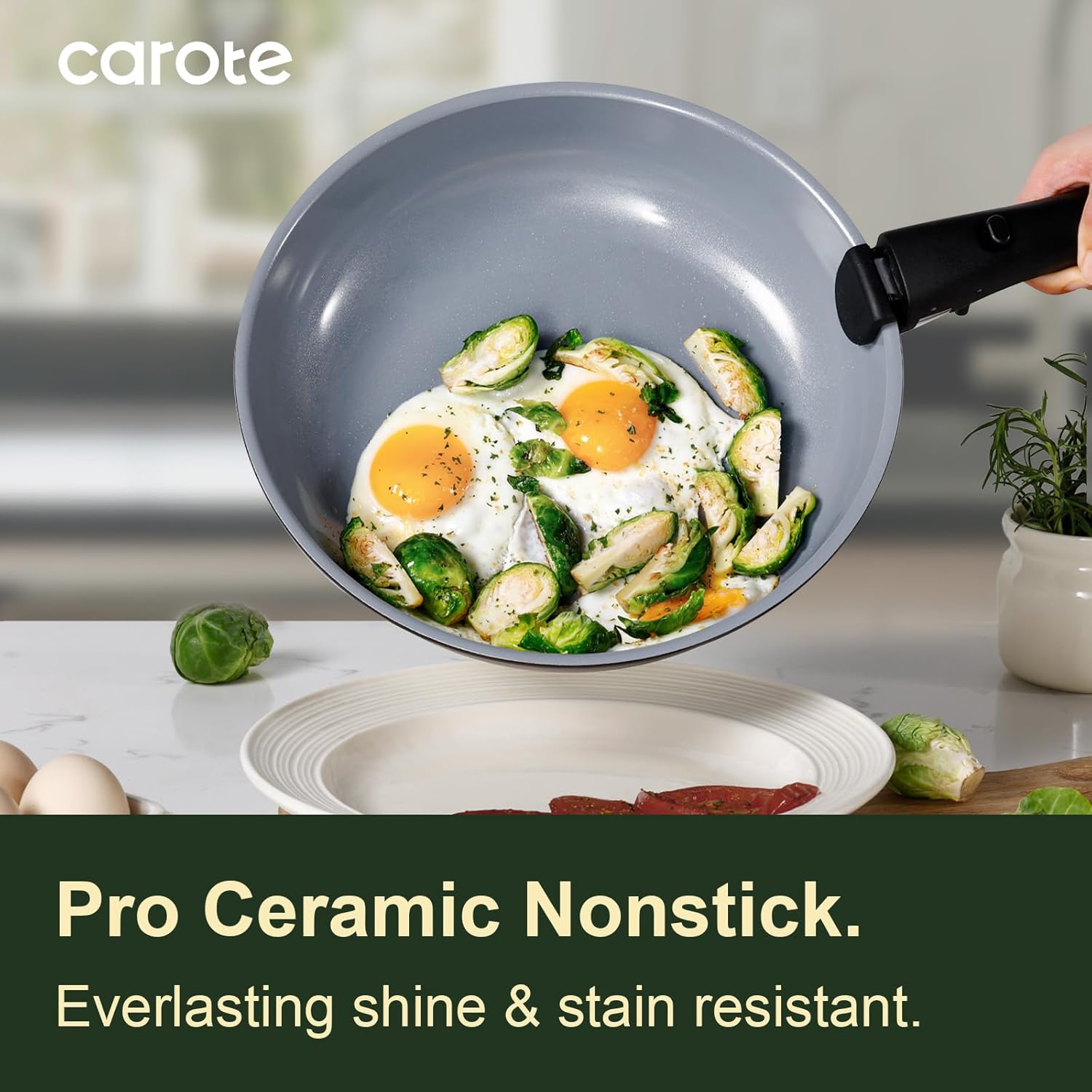 CAROTE 19PCS Ceramic Cookware Sets, Black and Gray, Pots and Pans Set Non Stick Non Toxic, Induction Cookware, Kitchen Cookware Sets, Pots Set for Healthy Cooking - Image 5