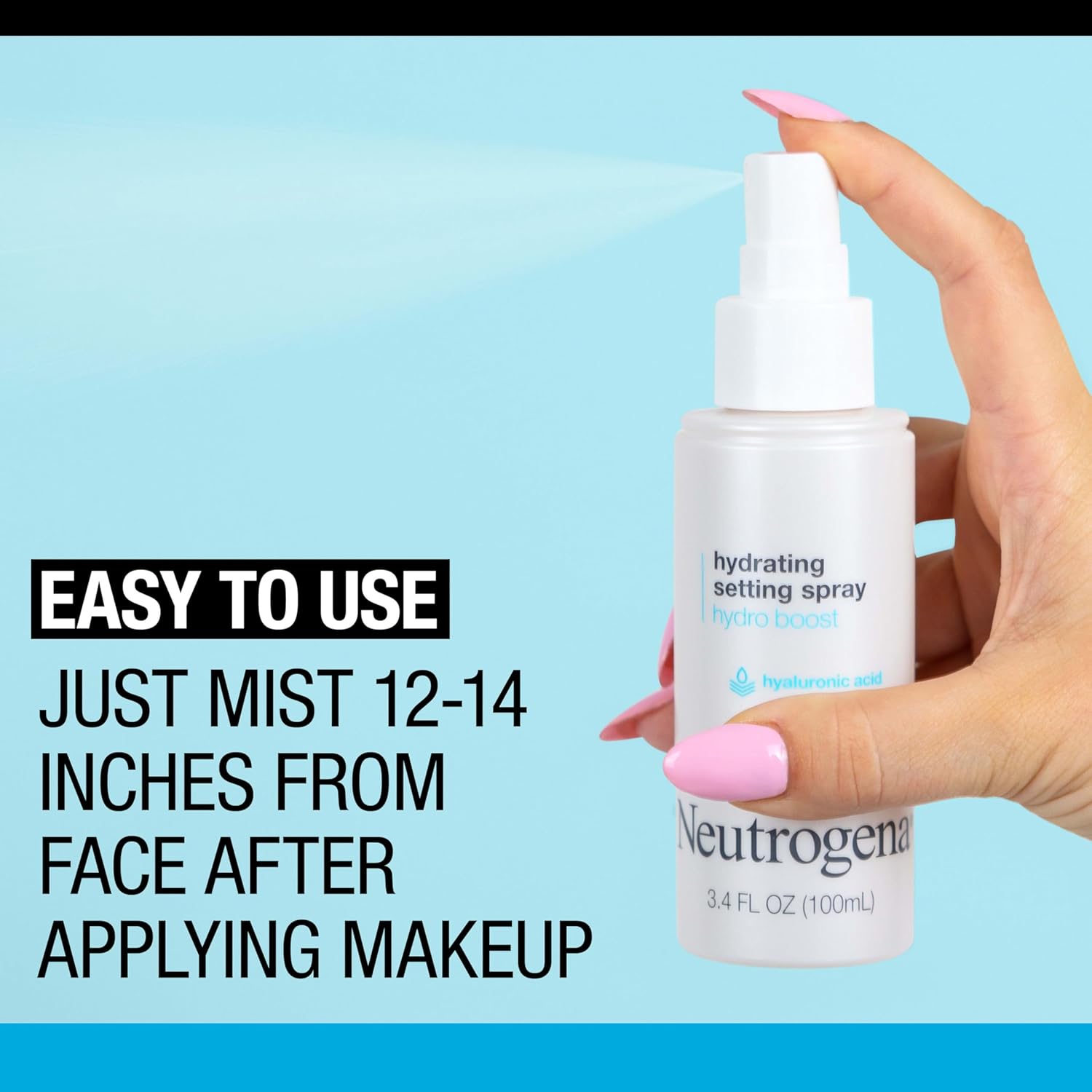 Neutrogena Hydro Boost Hydrating Makeup Setting Spray with Hyaluronic Acid, Setting Spray for Smooth, Dewy Skin, Fragrance Free, Non-Comedogenic & Hypoallergenic, 3.4 fl. oz - Image 5