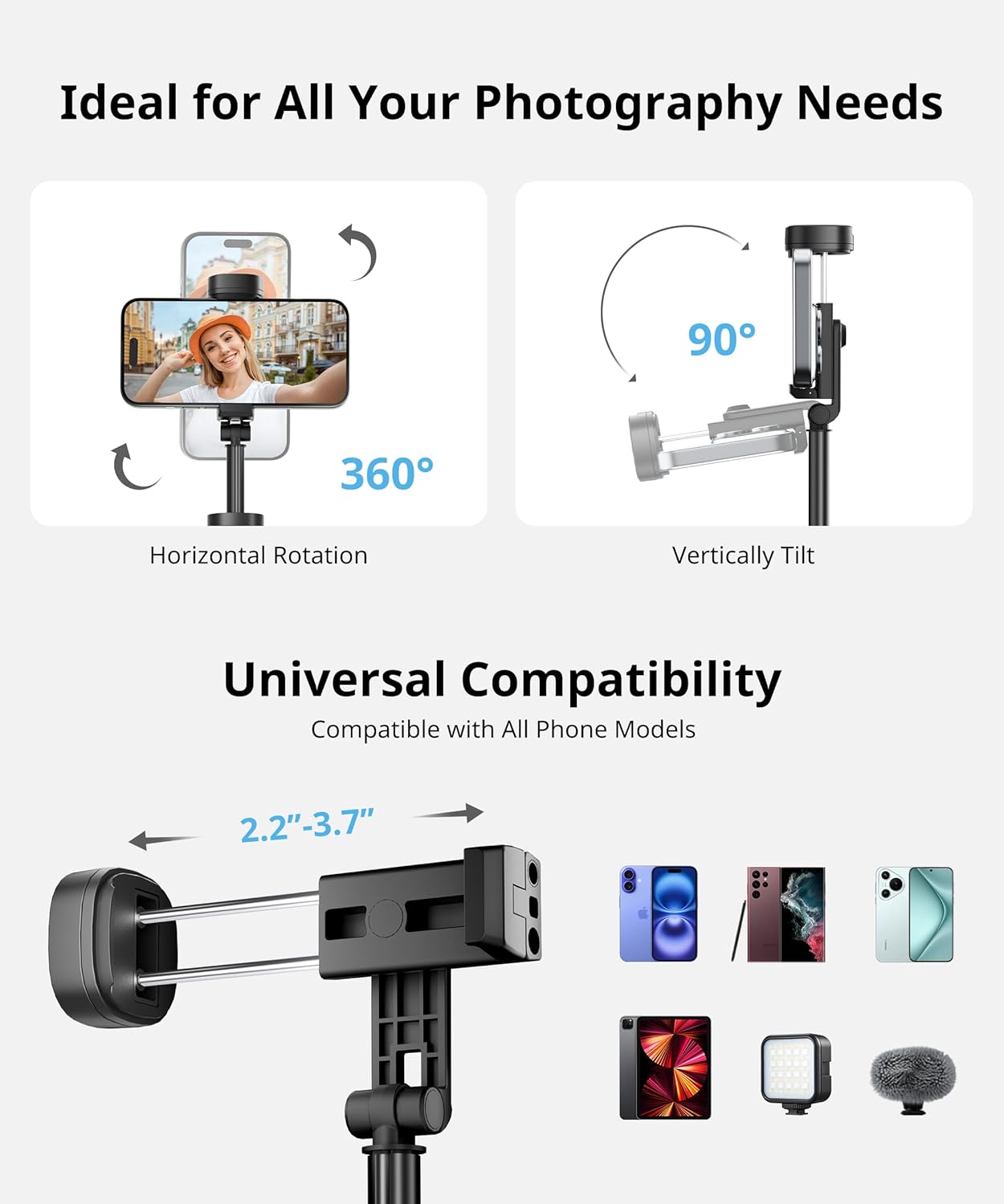 Selfie Stick Travel Tripod for iPhone Wireless Remote for Selfies, Extendable Selfie Stick for iPhone, iPhoneTripod for Video Recording, 60 inch, Black - Image 4