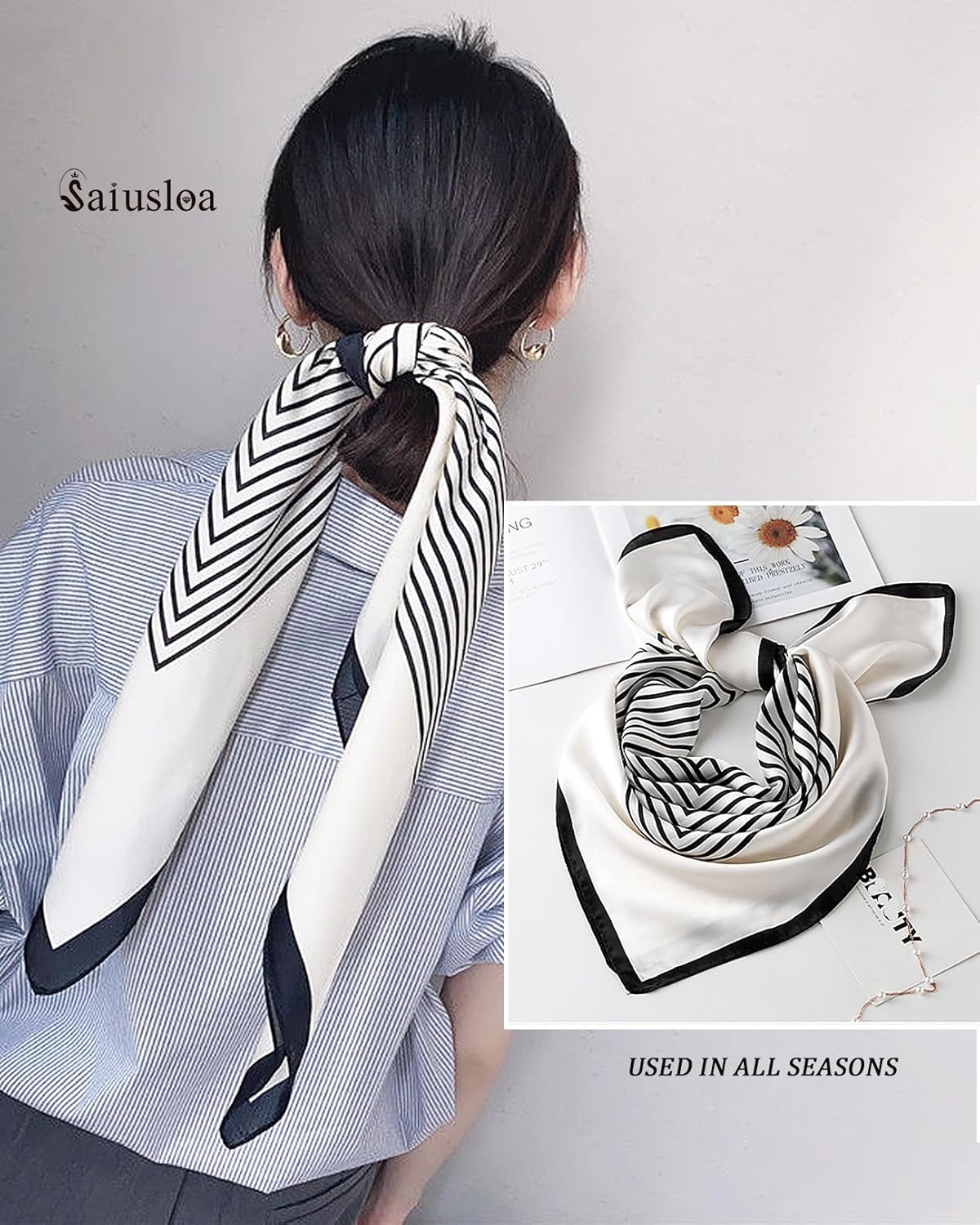 Saiusloa Neck Scarf For Womens Silky Head Scarves Hair Bandanas Square Scarf Fashion Accessories lightweight - Image 2