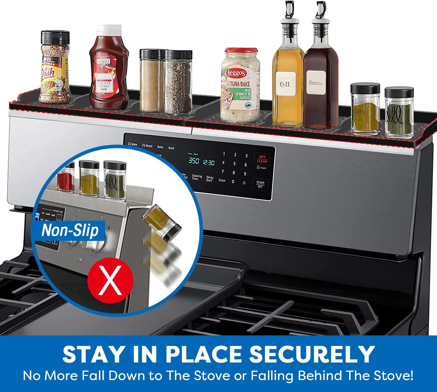Hydream Stove Top for Silicone Shelf,30 Inch Magnetic Shelf Over the Stove Spice Rack,Kitchen Organizer Magnet Above Stovetop Back of Flat Storage Suctioned-Black - Image 6