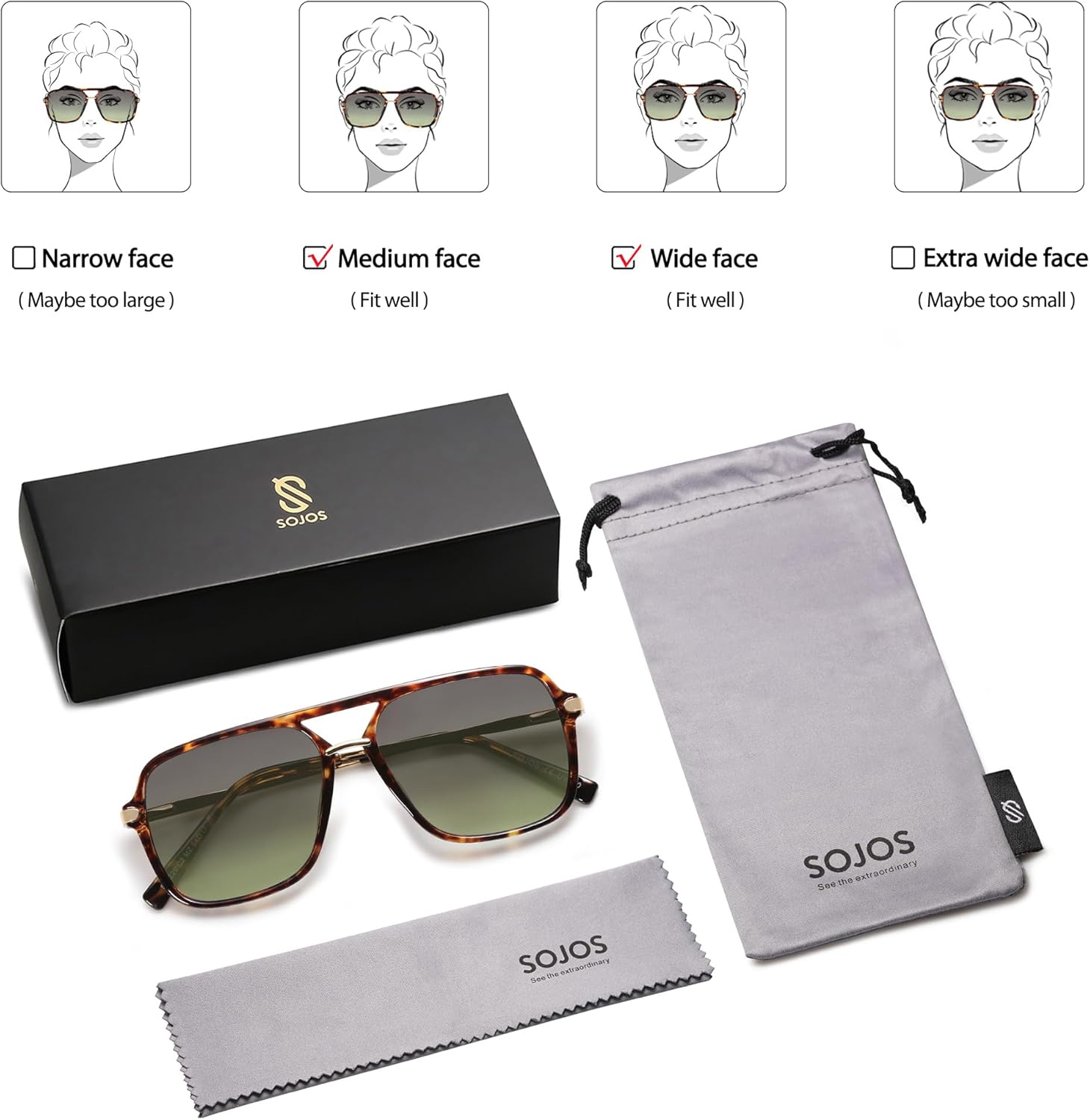 SOJOS Sunglasses for Women & Men, Square, Retro, Polarized Lens, Trendy Aviator, 90s Shades - Image 6