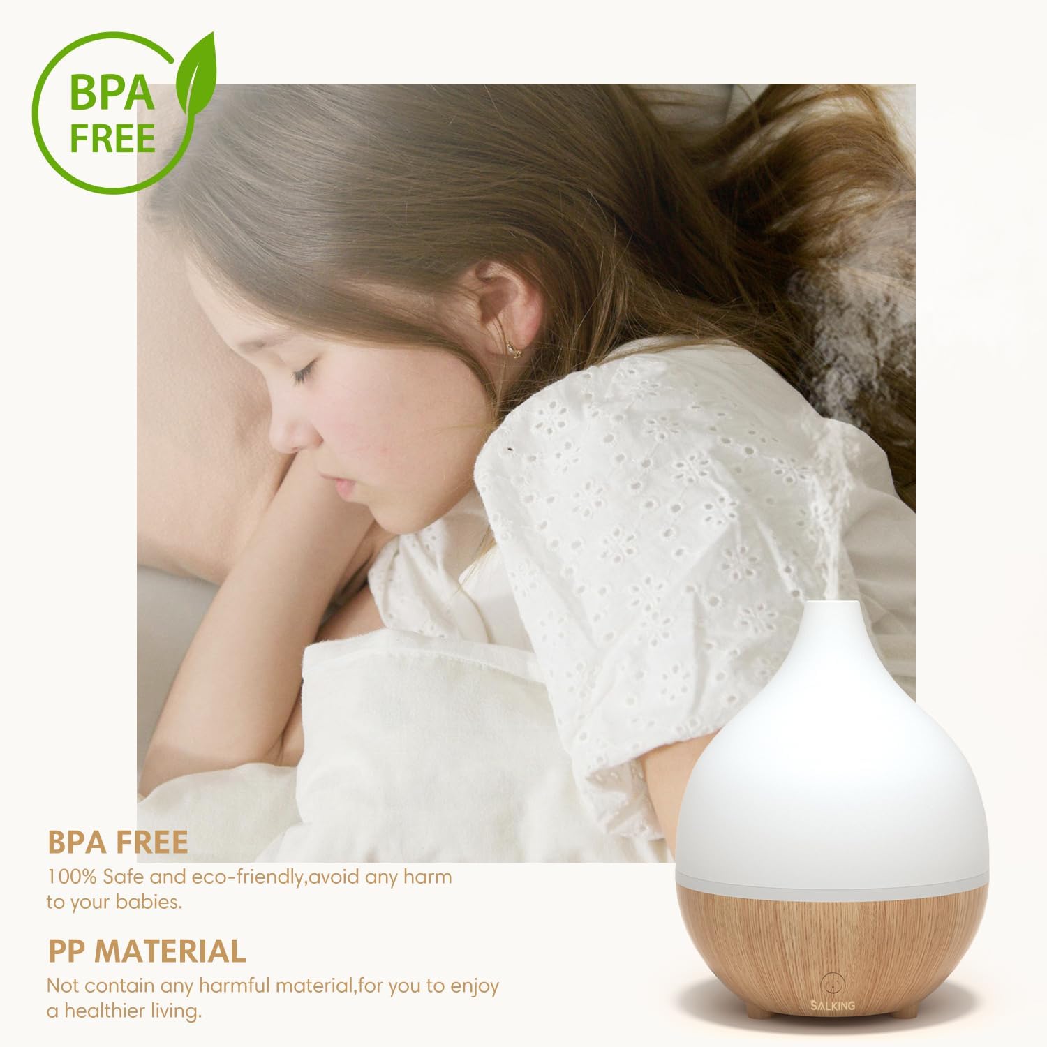 SALKING Essential Oil Diffuser (Set of 2), 100ml Small Aromatherapy Diffuser with Auto Shut-Off, Ultrasonic Diffusers for Essential Oils, Cool Mist Humidifier with Warm White Lights, for Office Home - Image 6