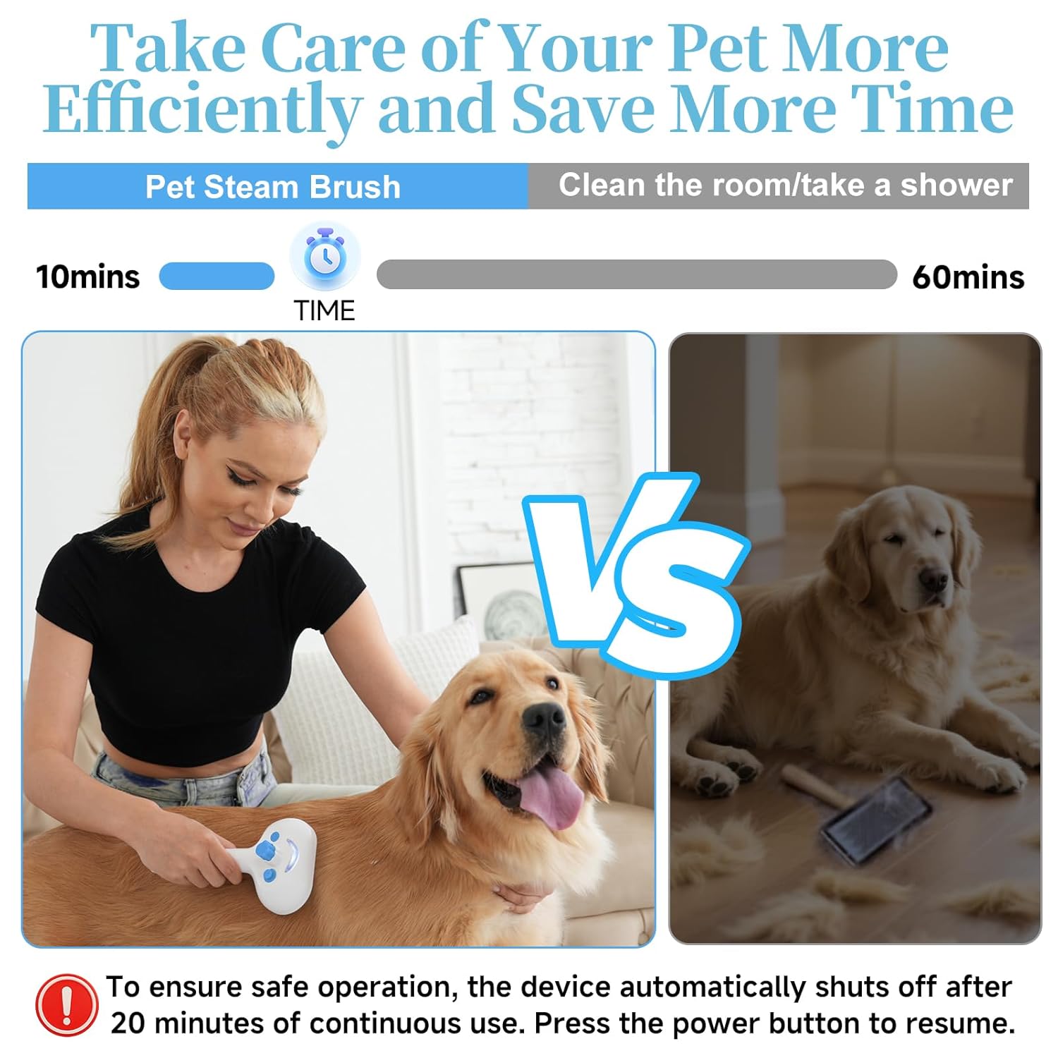 Pet Steam Brush for Dog & Cat - 3-in-1 Steam Grooming Brush for Shedding & Hair Removal - Self Cleaning Spray Comb with Mist for Long Haired Pets - Includes 1*Waterless Shampoo, Blue. - Image 9