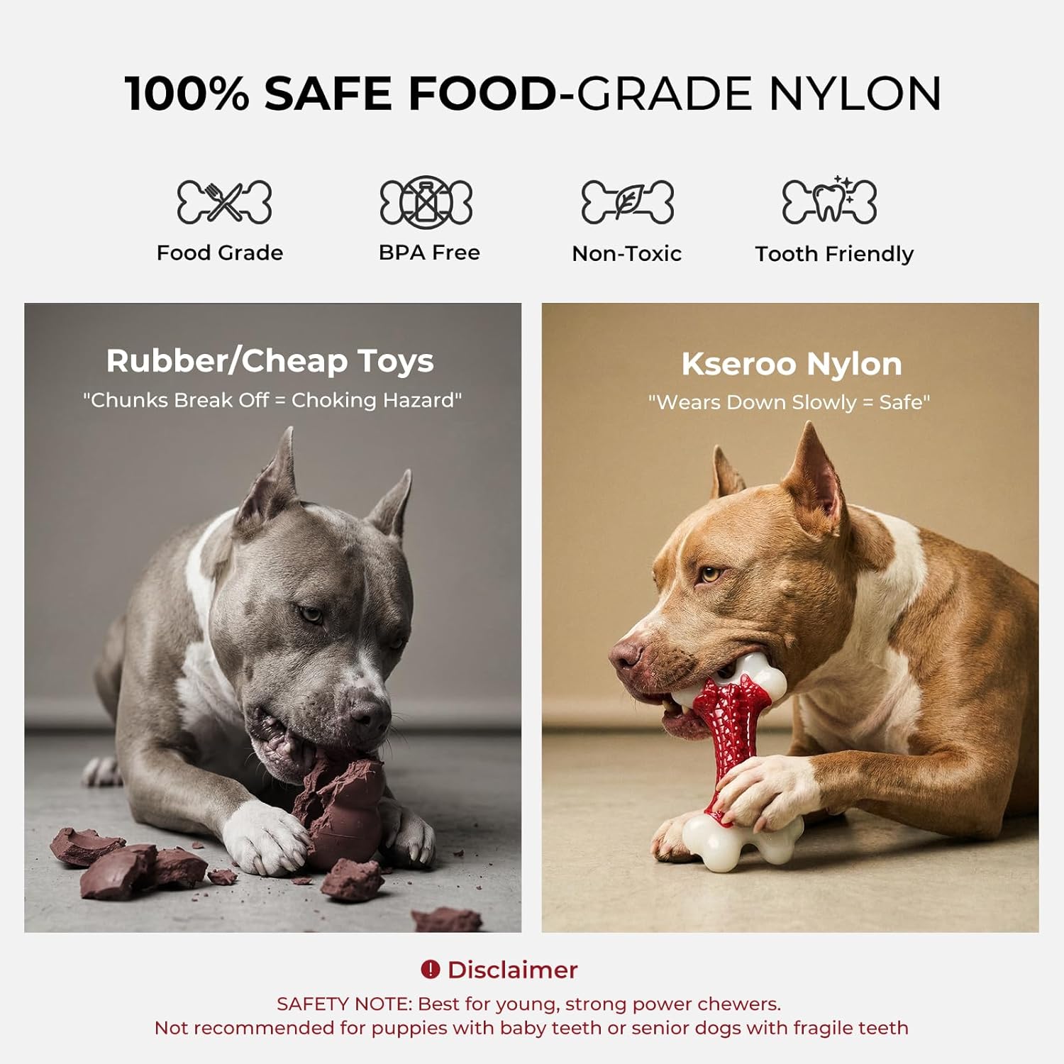 Kseroo Indestructible Dog Toys for Aggressive Chewers: Beef Flavored Hard Nylon Bone Chew Toys, Tough Dog Chew Toys for Large Dogs, Dog Toys to Keep Them Busy for Medium Large Breed (20-80 lbs), Red - Image 7