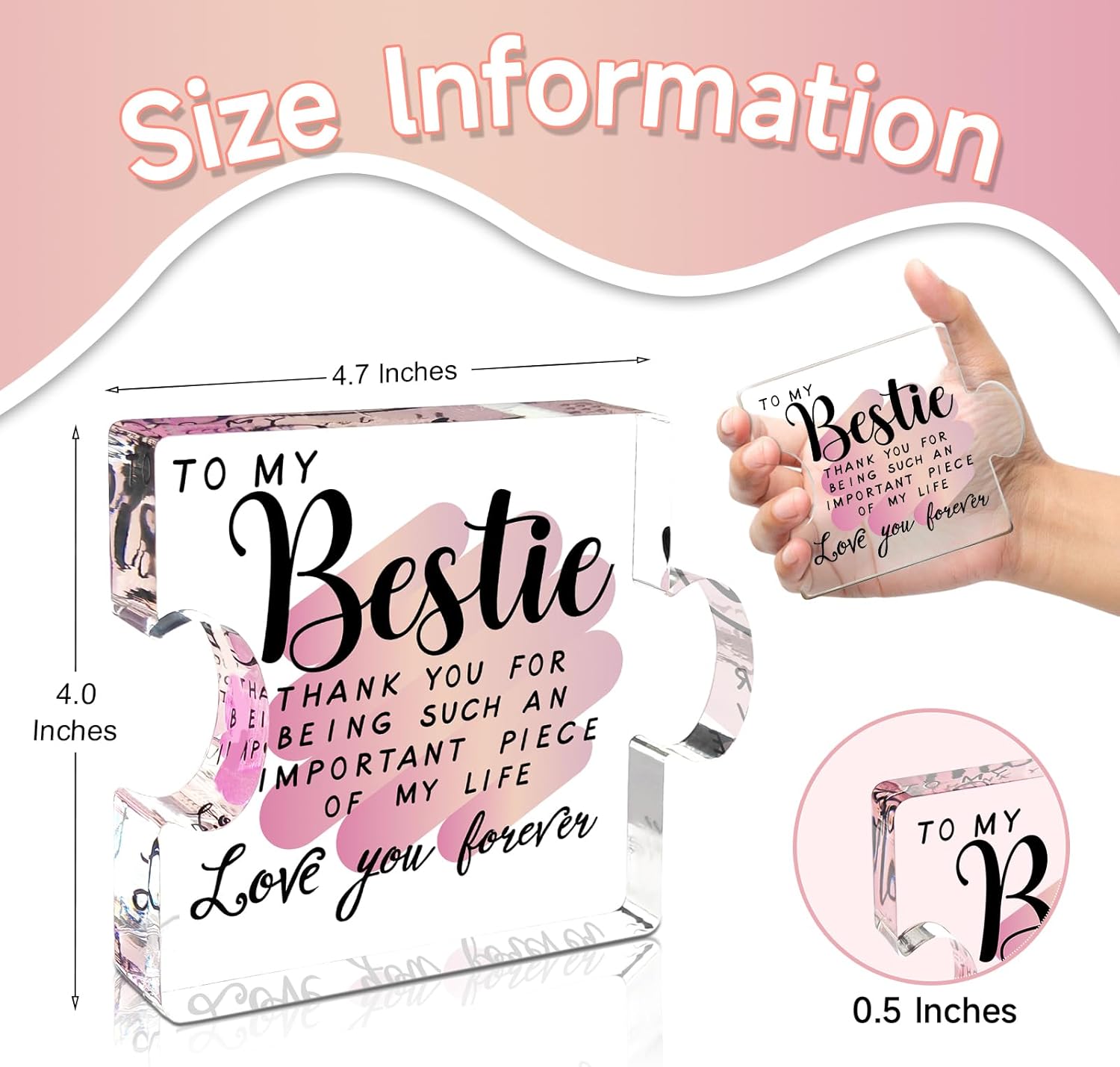 Best Friend Birthday Gifts for Women, Friendship Gifts for Best Friend Woman, Gifts for Friends Women, Bestie Acrylic Puzzle Plaque Keepsake for Soul Sister Female Bestfriend Work Besties Birthdays Thanksgiving Christmas Valentine's Day Present - Image 5
