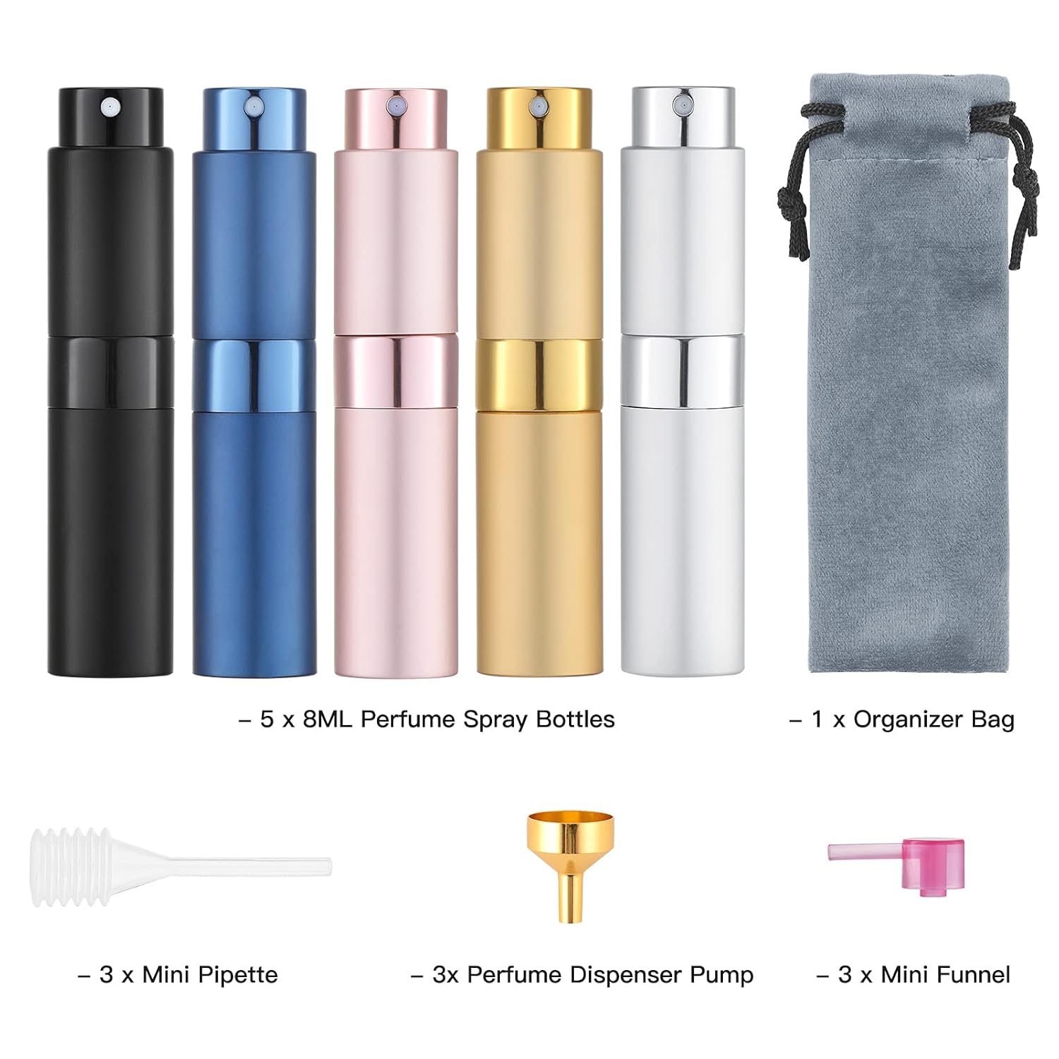 Tekson Travel Perfume Atomizer Refillable 8ml (5 PCS), Travel Cologne Sprayer Mini, Perfume Bottle Empty Small (5 Colors) - Image 7