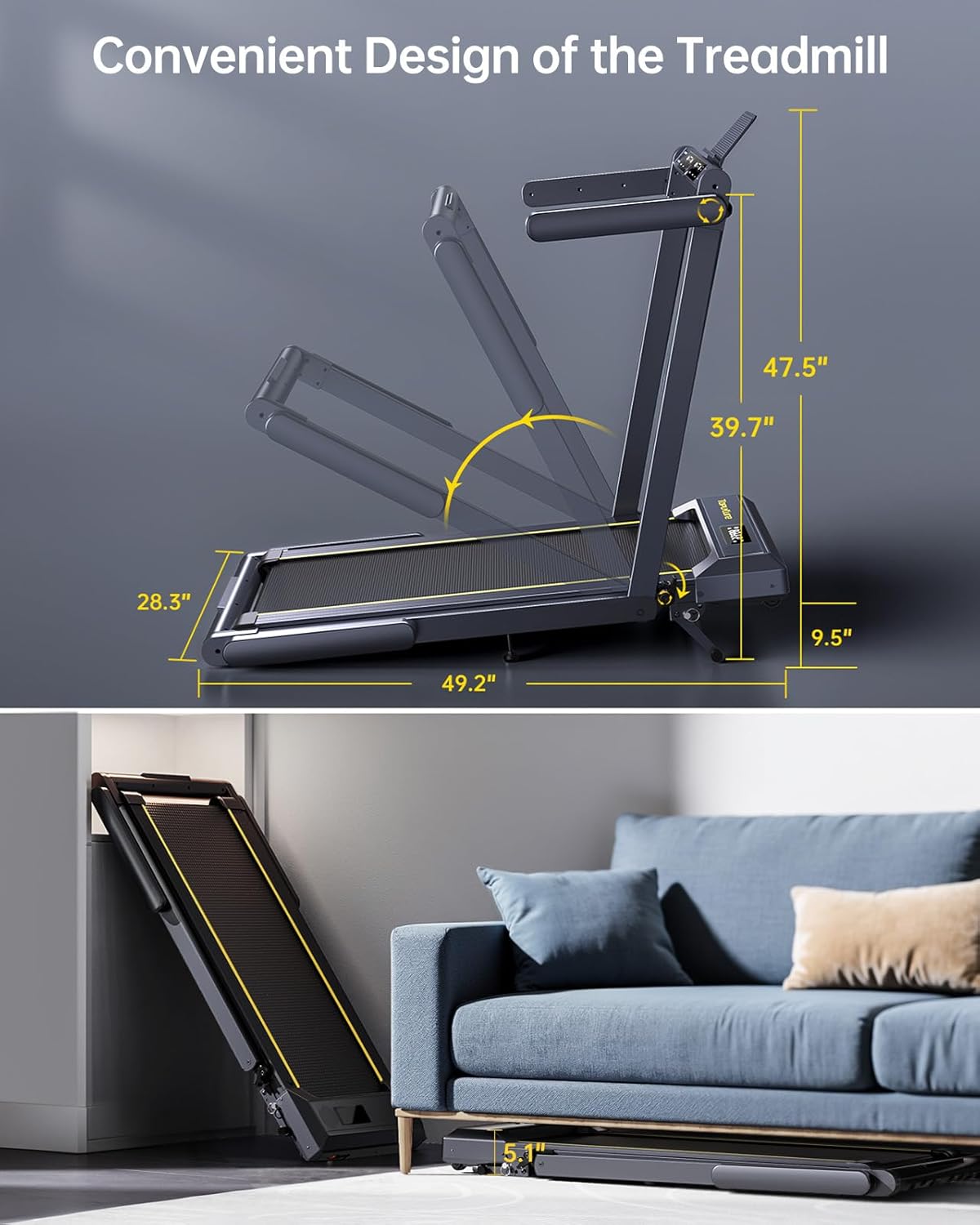 Walking Pad Treadmill with 12% Incline and Handle Bar, 4 in 1 Folding Treadmill for Home/Office, Under Desk Treadmills Portable Walking Pad with App & Bluetooth Speaker, 0.6-10MPH - Image 9