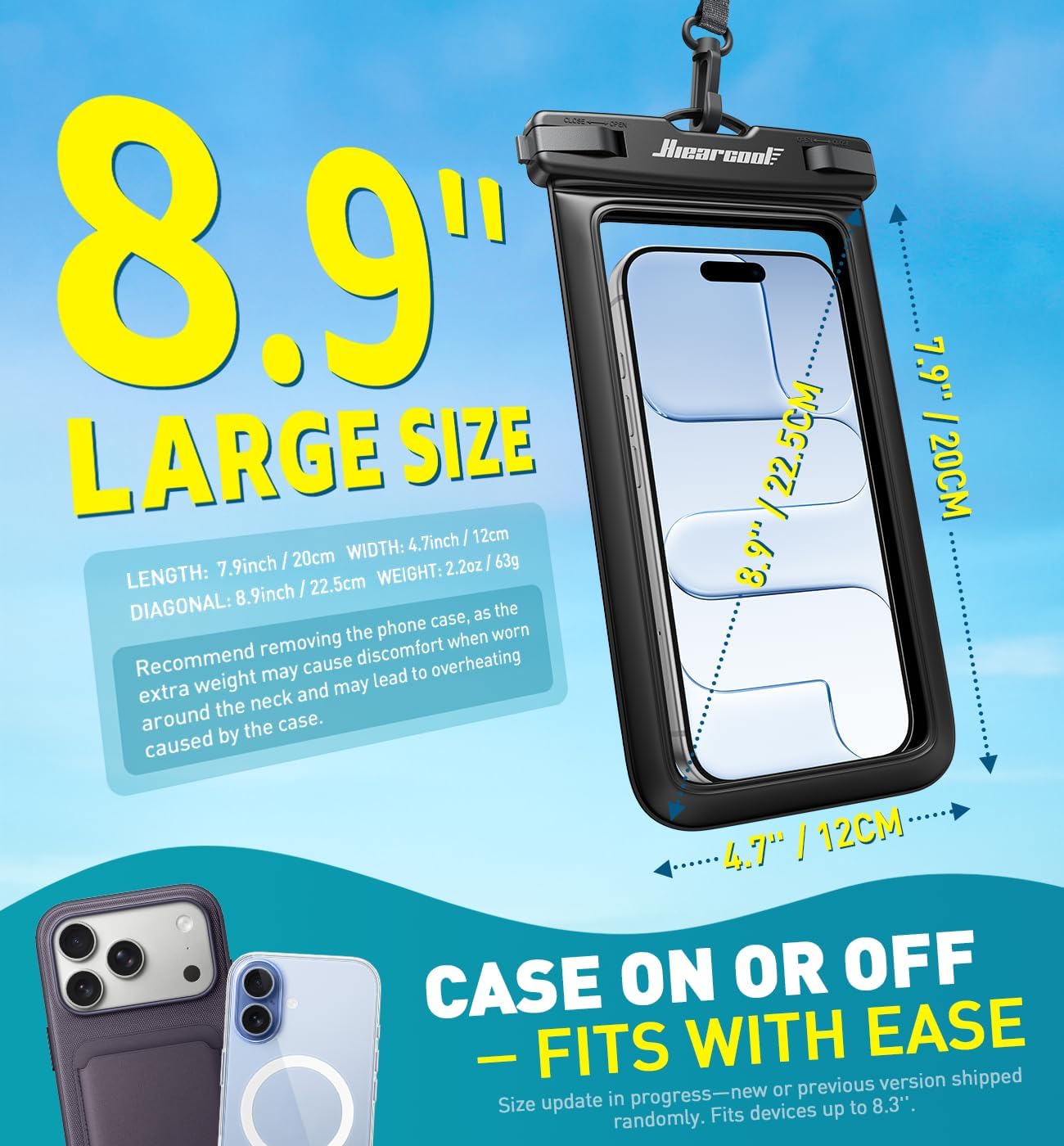 Hiearcool Waterproof Phone Pouch, IPX8 Waterproof Phone Case for iPhone 17/16/15/14 Pro Max, Cell Phone Dry Bag for Beach & Cruise Essentials, Touch Screen, Lanyard Included, 2 Pack (Fits Up to 8.9”) - Image 3