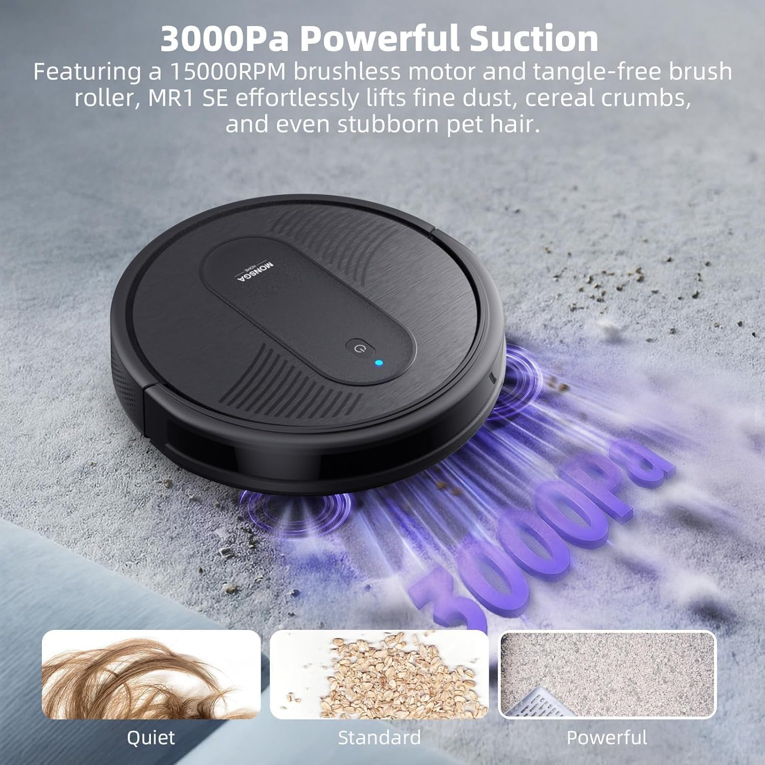 MONSGA Robot Vacuum Cleaner, 4000Pa Powerful Suction Robotic Vacuum, 3.2" Super-Slim, 140Min Runtime, Vacuum Robot for Hard Floor/Low Pile Carpet/Pet Hair, Remote/App/Voice Control, Schedule Clean - Image 2