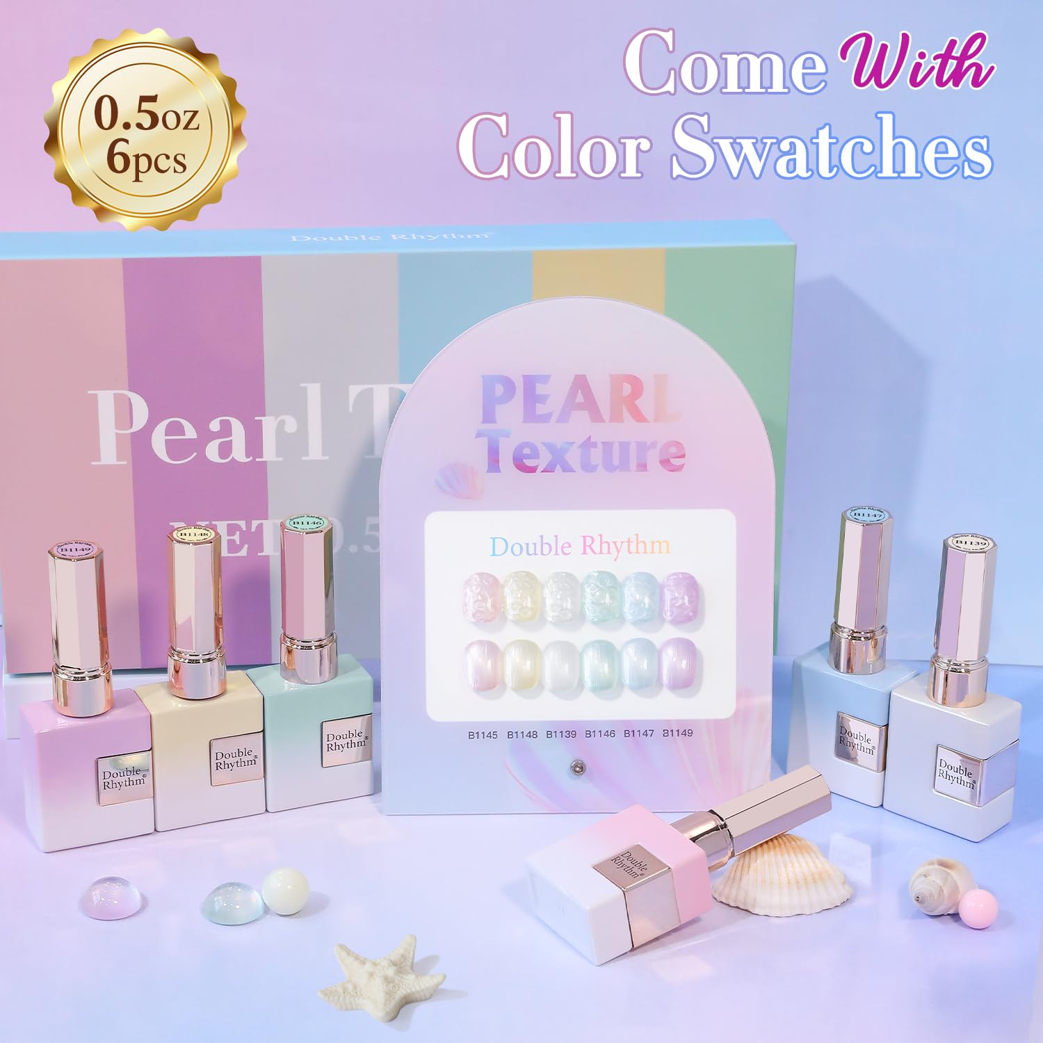 Double Rhythm 6 Pcs 15 ML Gel Polish Set Same Color Same Bottle Soak Off Gel Polish Kit Nail Art Manicure Salon DIY at Home for Women (Pearl Pink White Green Blue Purple-T6-21) - Image 2