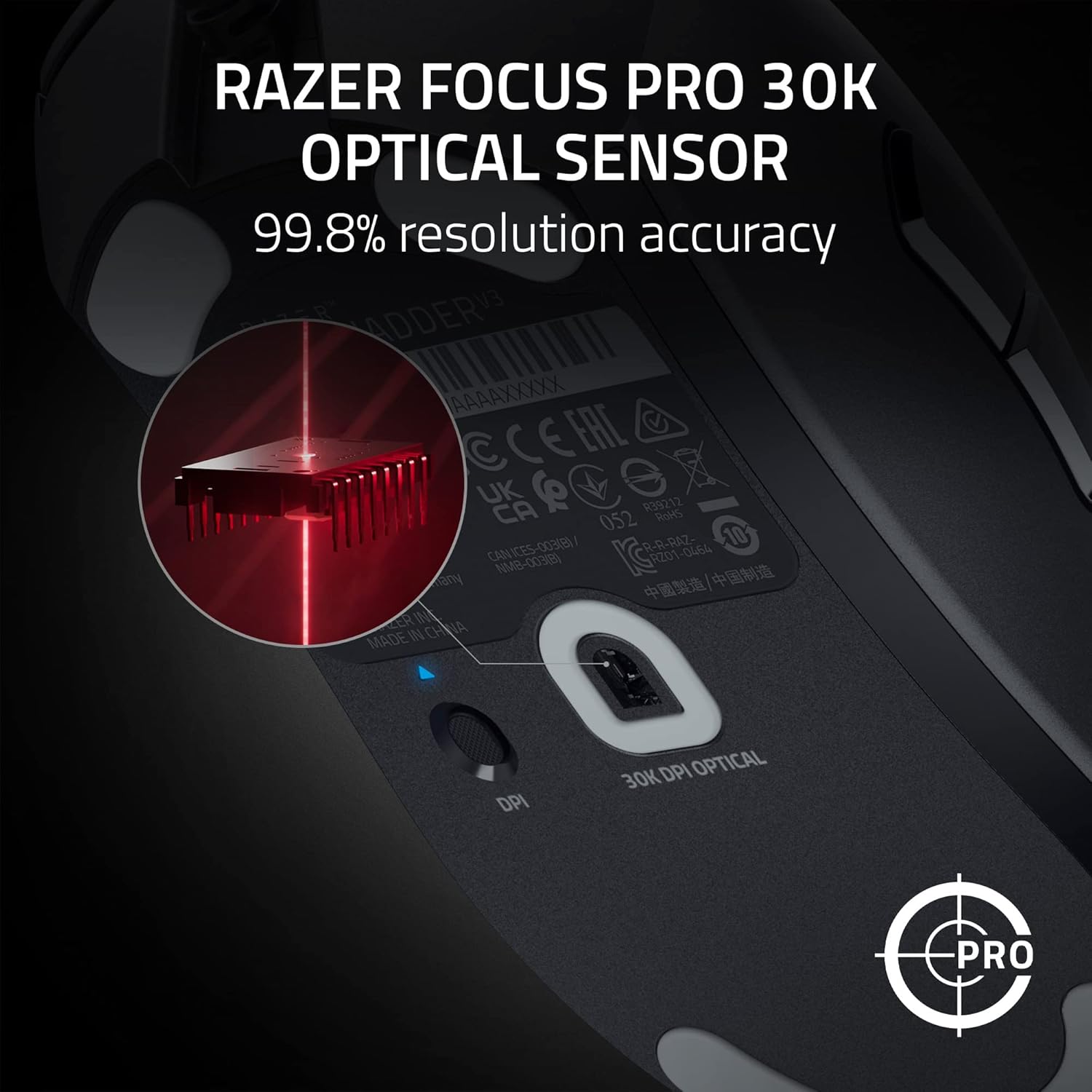 Razer DeathAdder V3 Wired Gaming Mouse: 59 g Ultra Lightweight - Focus Pro 30K Optical Sensor - Fast Switches Gen-3-8K Hz HyperPolling - 6 Programmable Buttons - Ergonomic - Speedflex Cable - Black - Image 4
