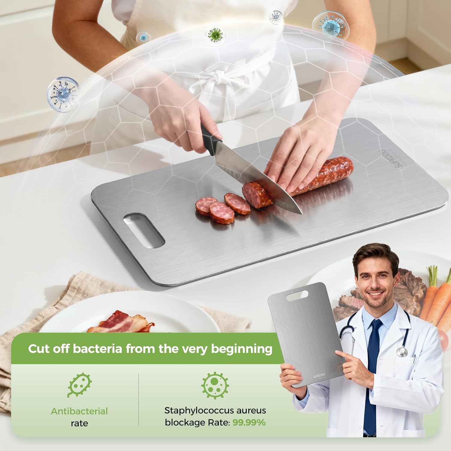 Titanium Cutting Board Set of 3, Titanium Cutting Boards for Kitchen, 100% Double-Sided Titanium Cutting Boards, Separate Raw and Cooked Food Areas, Non-Toxic, Dishwasher Safe (S+ M + L) - Image 6