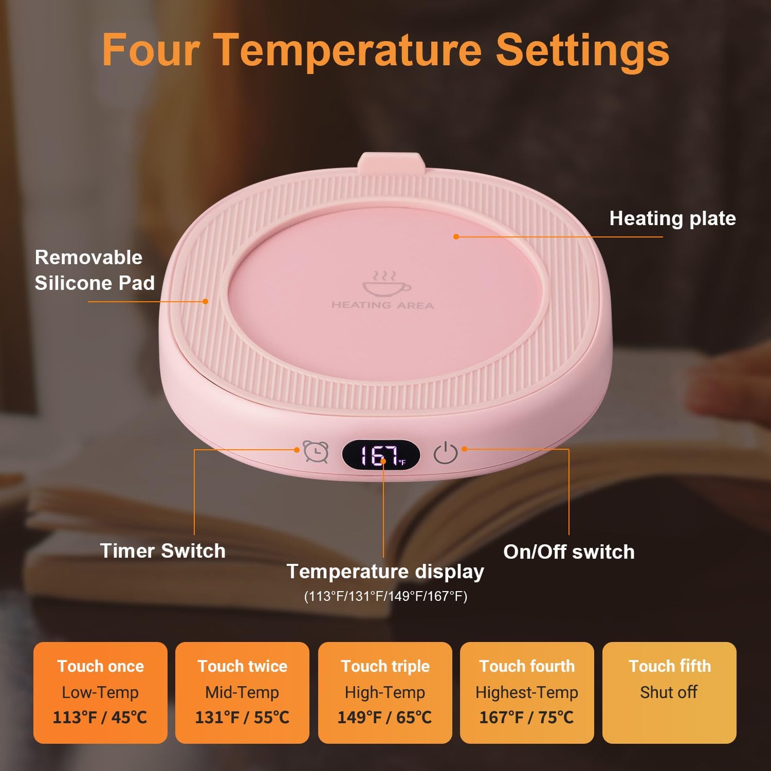Coffee Mug Warmer & You are Awesome Mug Set, Electric Cup Warmer for Desk, Beverage Warmer with 4 Temperature Setting, 8-Hours Auto Shut Off - Image 4