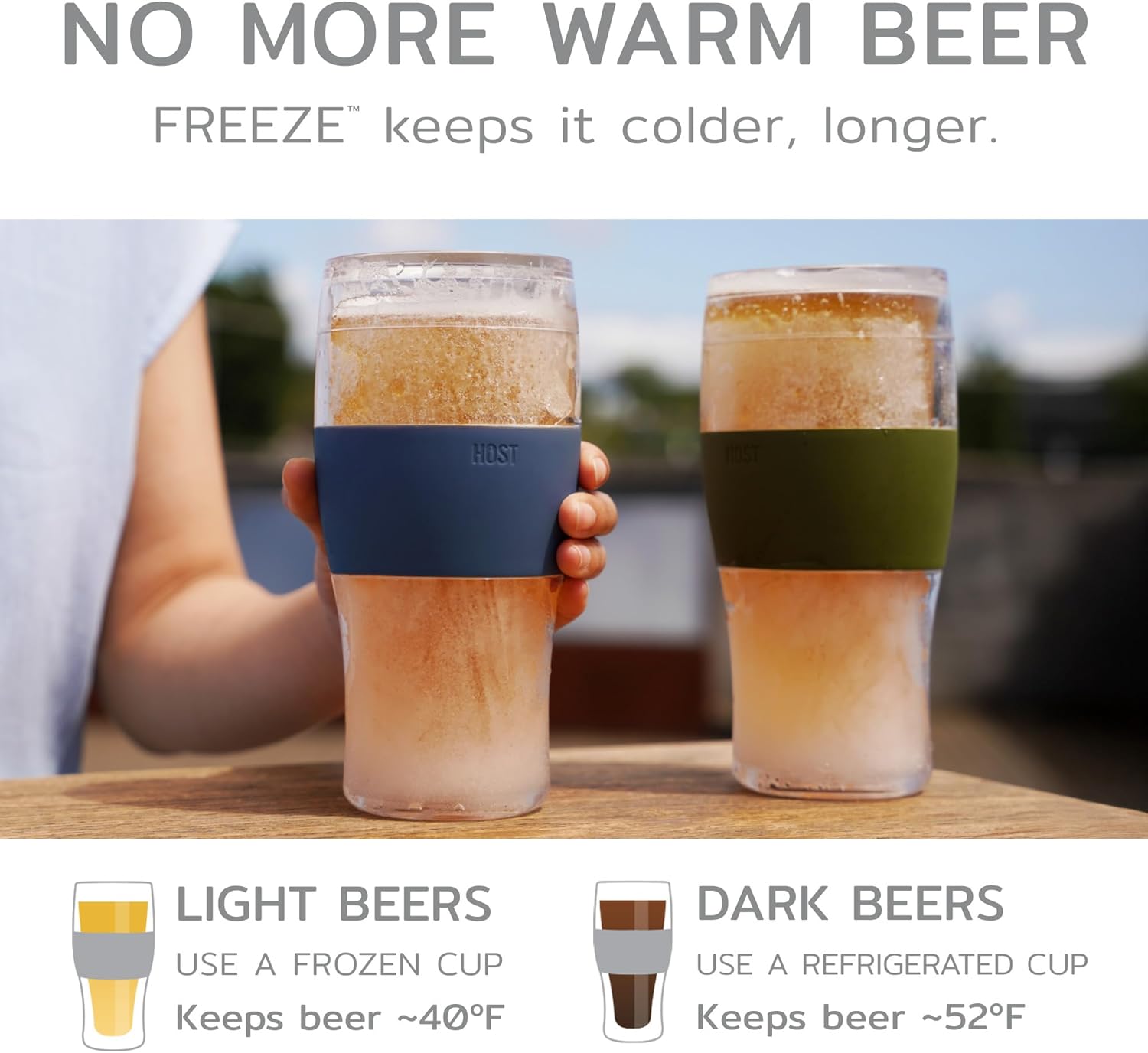 Host Freeze Beer Glasses, Freezable Beer Gifts for Men, Double Wall Insulated Pint Set, Tumbler for Cold Drinks, 16, Set of 2, Gray - Image 2
