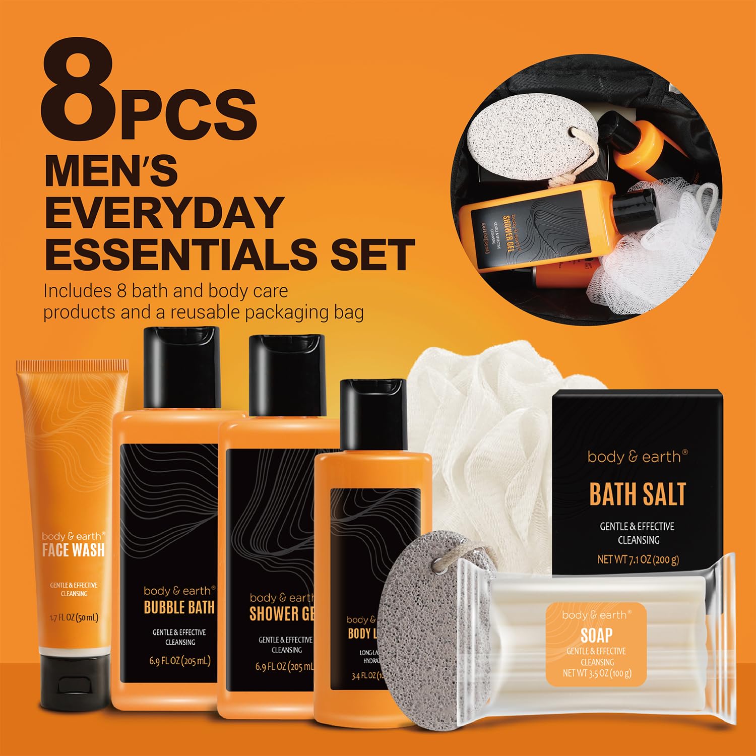 Gift Baskets for Men Bath Set Citrus Scented Mens Gift Sets with Face Wash, Shower Gel, Body Lotion, Bubble Bath, Loofah, Birthday Gift for Men, Christmas Gift for Men, Father's Day Gifts - Image 2