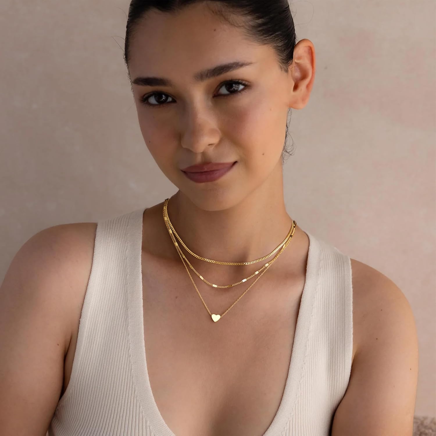 Poxtex Layered Gold Necklaces for Women, Stackable Dainty 14K Gold Silver Plated Trendy Simple Heart Diamond Cross Bow Circle Pendant Paperclip Choker Dot Chain Necklace,Jewelry Set Gifts for Women - Image 2