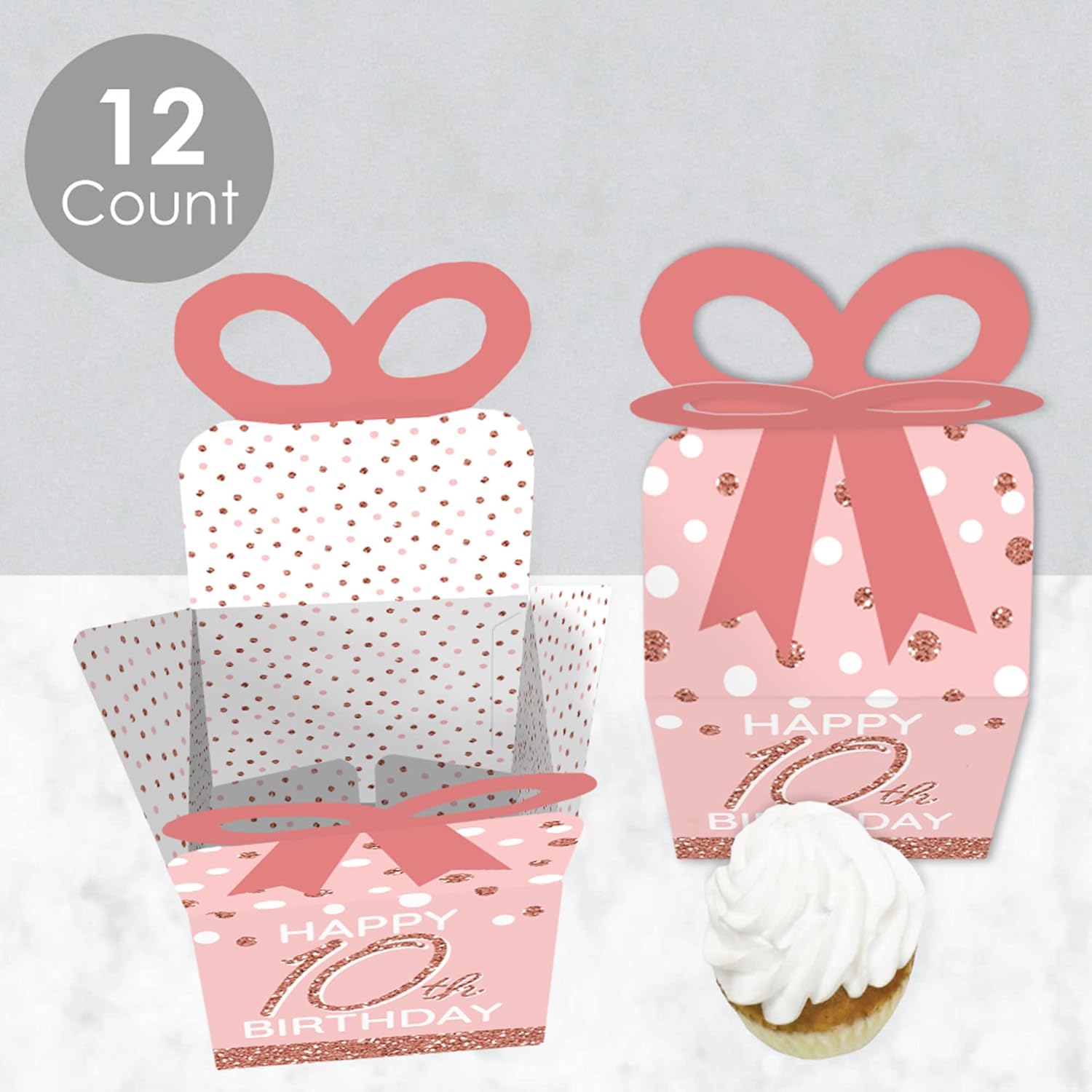 Big Dot of Happiness 10th Pink Rose Gold Birthday - Square Favor Gift Boxes - Happy Birthday Party Bow Boxes - Set of 12 - Image 3