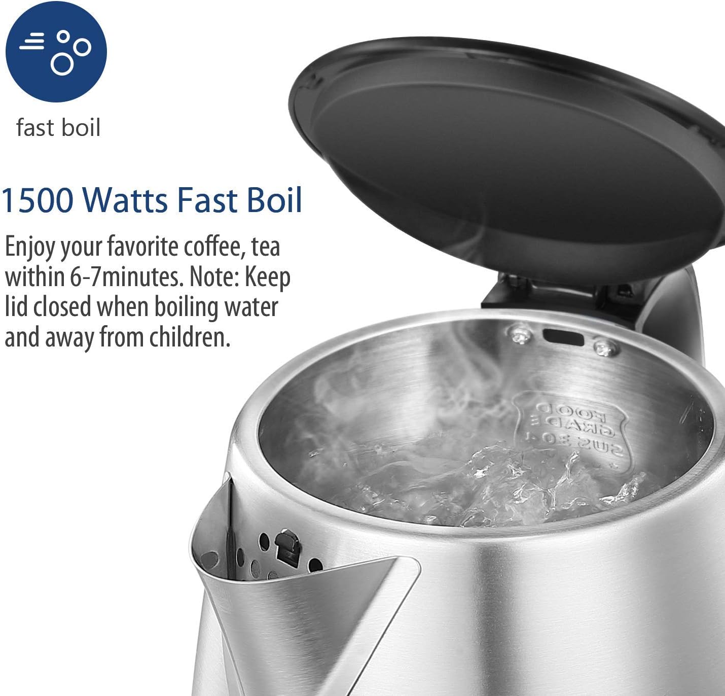COMFEE' 1.7L Stainless Steel Electric Tea Kettle, BPA-Free Hot Water Kettle Electric with LED Light, Auto Shut-Off and Boil-Dry Protection, 1500W Fast Boil Electric Kettle - Image 3