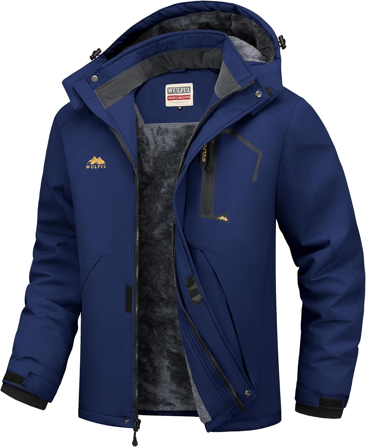 WULFUL Men's Ski Jackets Warm Winter Snow Windbreaker Resistant Snowboard Fleece Coat Mountain Waterproof Parka with Hood