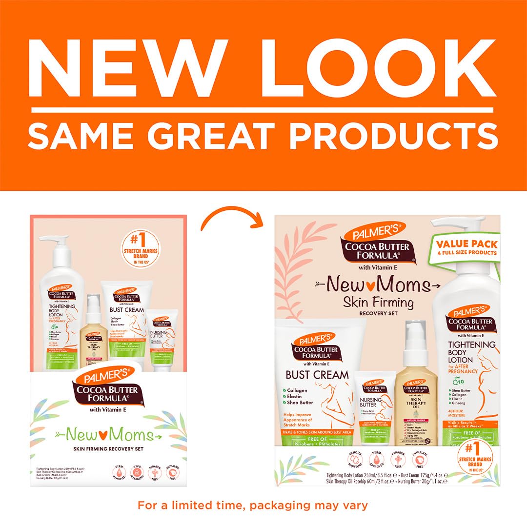 Palmer's Cocoa Butter Formula New Moms Skin Recovery Postpartum Essentials, Body Lotion (8.5 oz) + Nursing Butter (1.1 oz) + Bust Cream (4.4 oz) + Skin Therapy Oil (2 oz), Dermatologist Approved - Image 2
