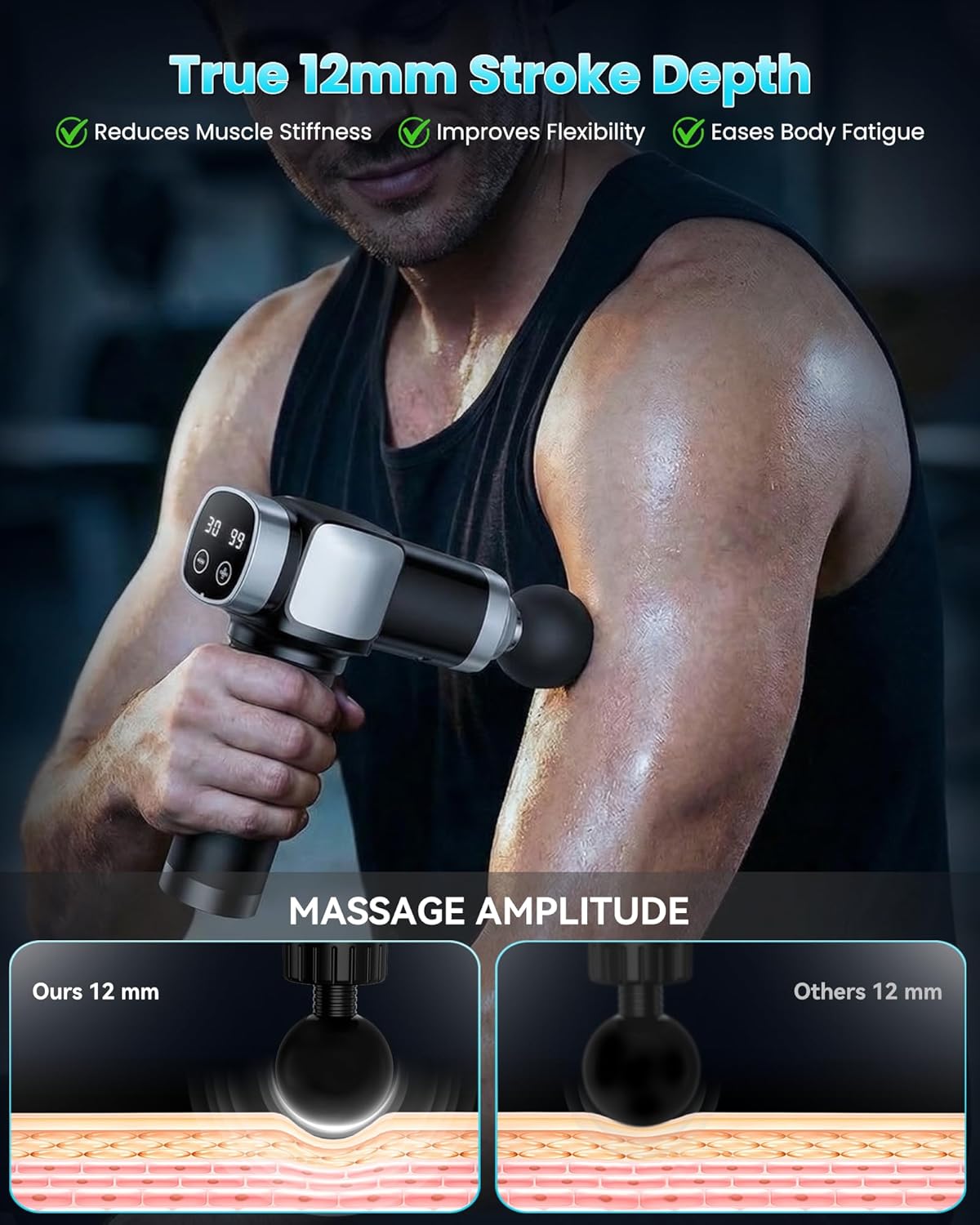 Deep Tissue Massage Gun, Portable Percussion Electric Muscle Massager for Pain Relief, Handheld Massagers with 30 Speeds & 6 Attachments for Back and Neck, Gifts for Men Women - Image 6