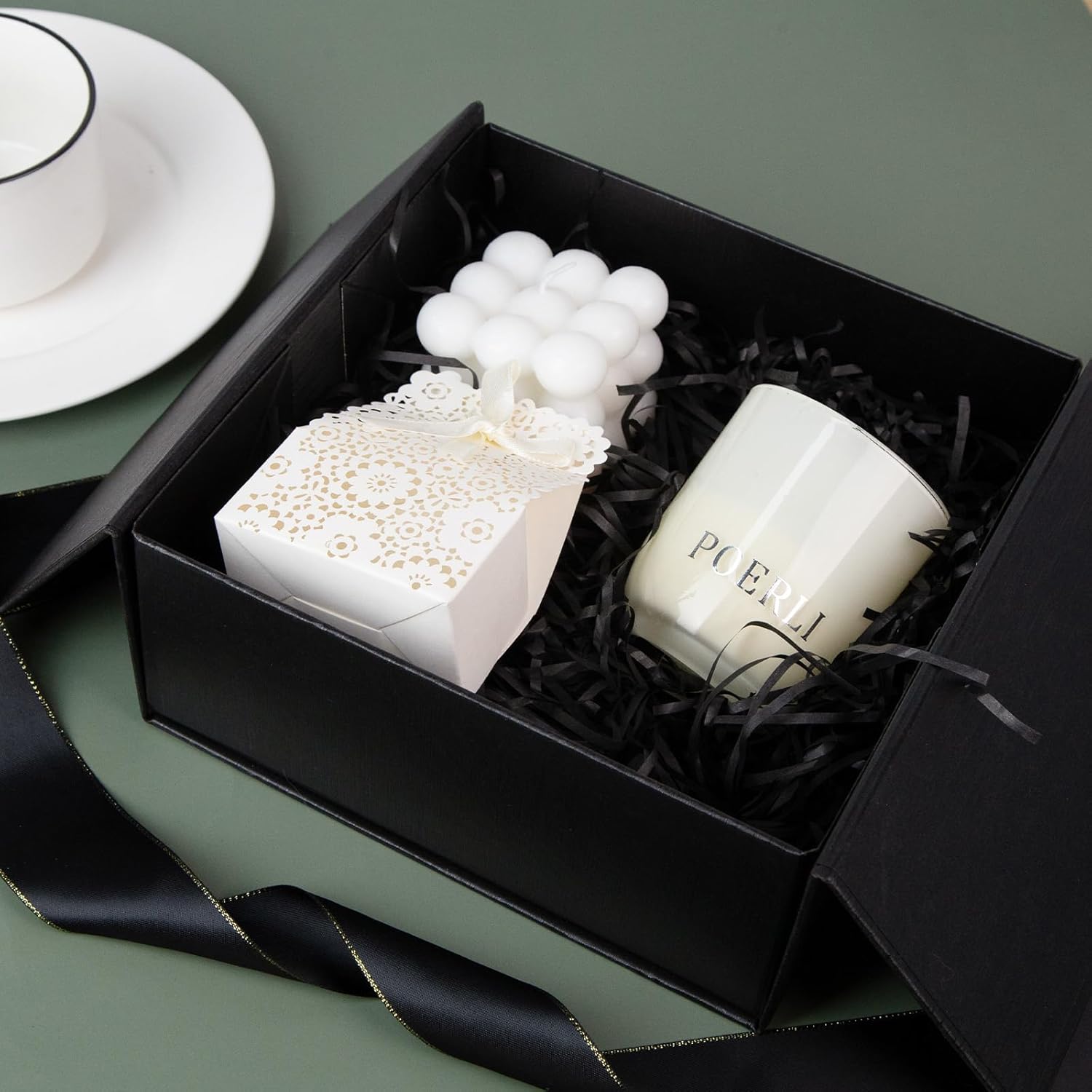 JOHOUSE Black Gift Box, 8x8x3.5 Inches Gift Boxes With Lids For Presents, Magnetic Closure with Ribbon For Weddings, Birthday - Image 4