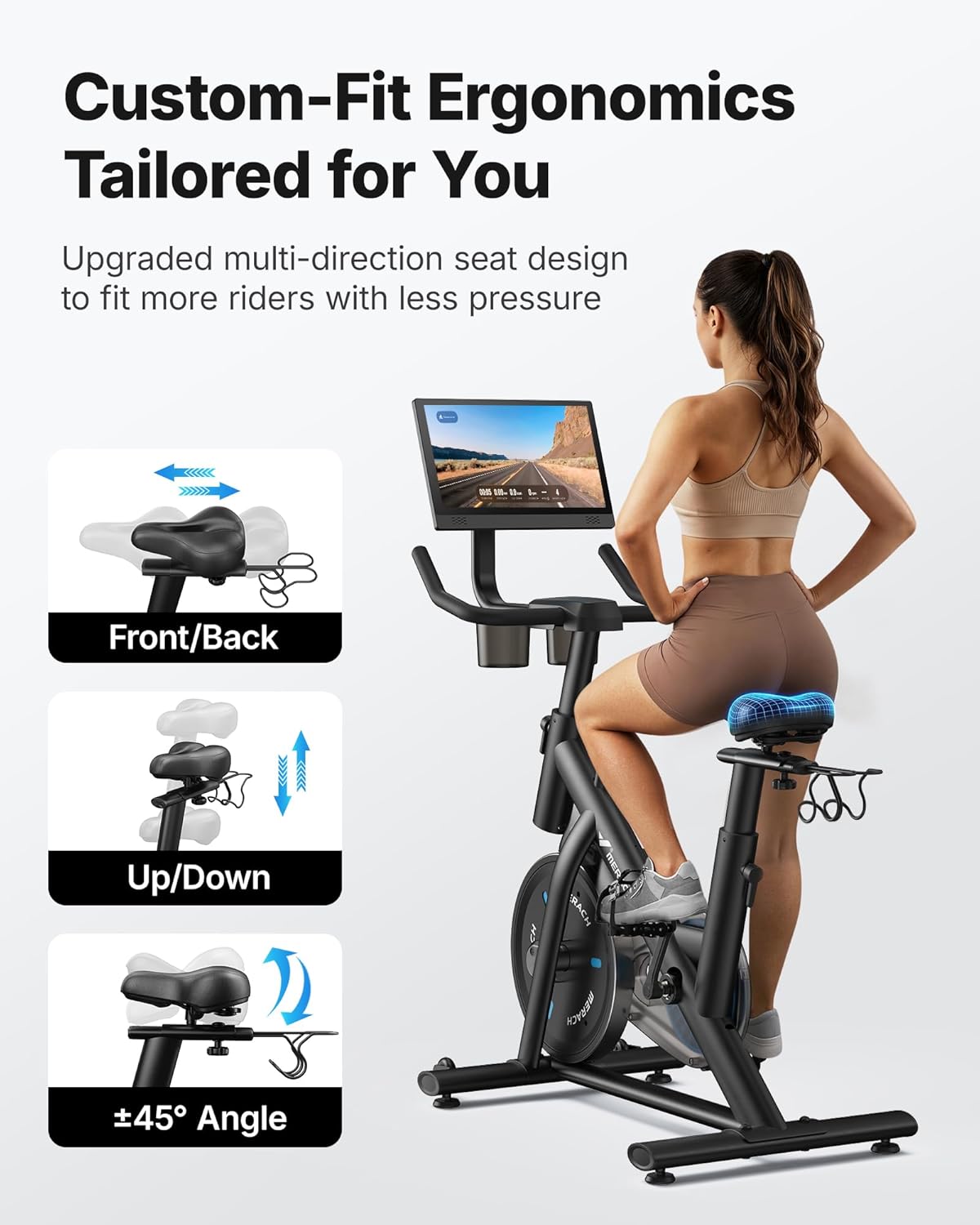 MERACH Exercise Bike, Brake Pad Stationary Bike with Exclusive App, Low Noise Indoor Cycling Bike with 300lbs Weight Capacity, Tablet Mount and Fitness Courses for Weight Loss - Image 3